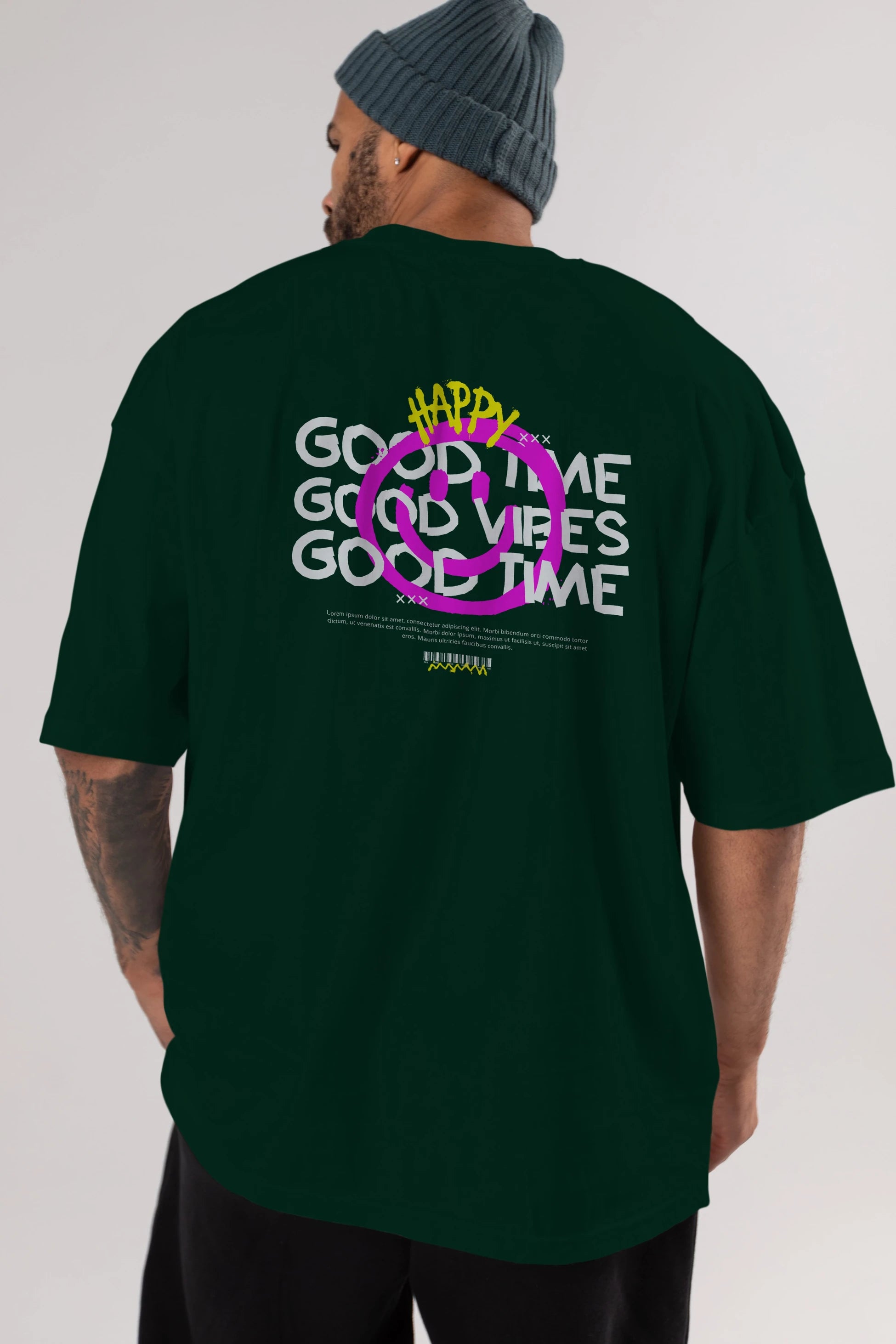 Happy Good Time Yazılı Arka Baskılı Oversize t-shirt Erkek Kadın Unisex