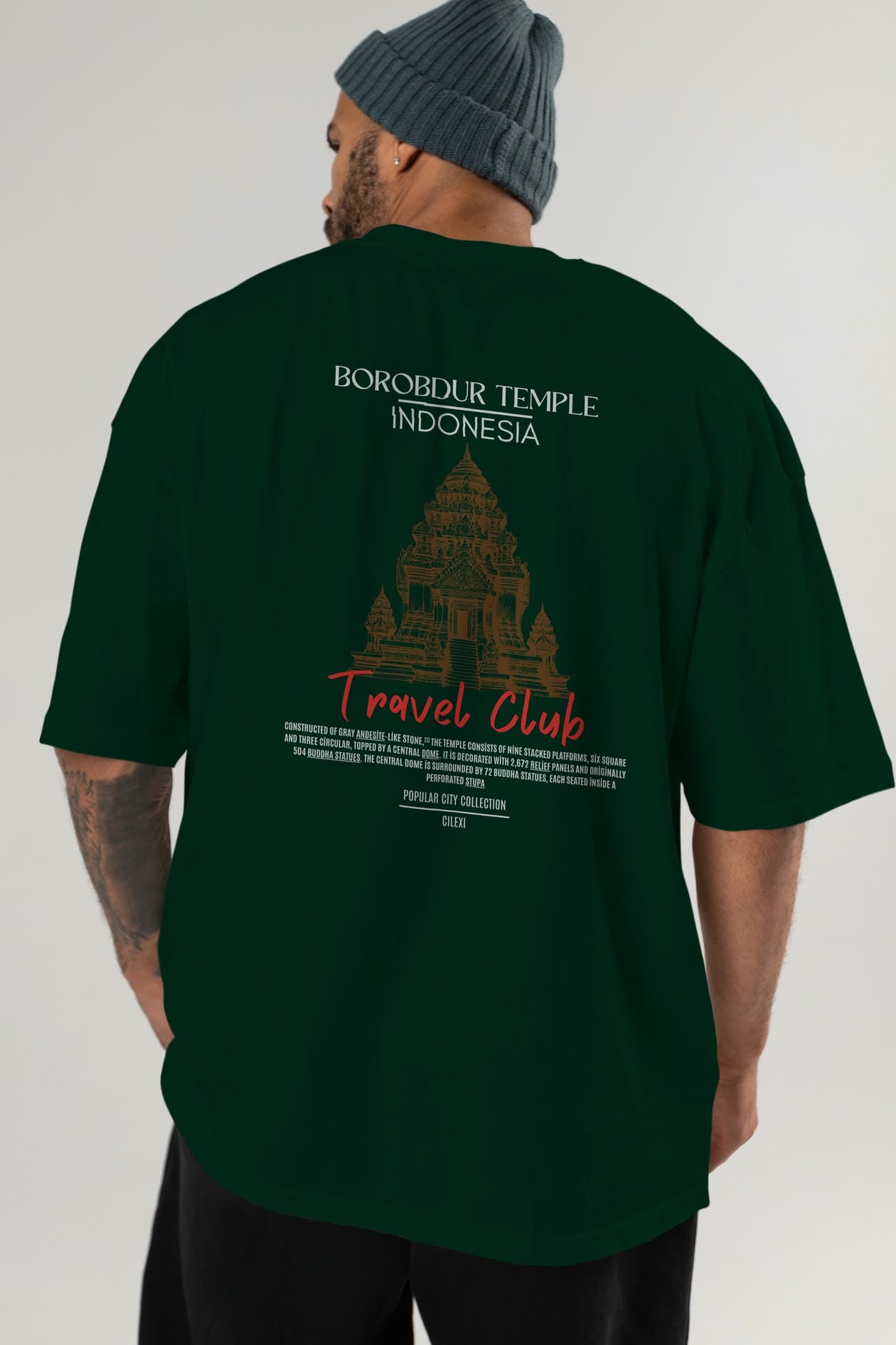 Borobdur Temple İndonesia Arka Baskılı Oversize t-shirt Erkek Kadın Pamuk Bisiklet Yaka tişort