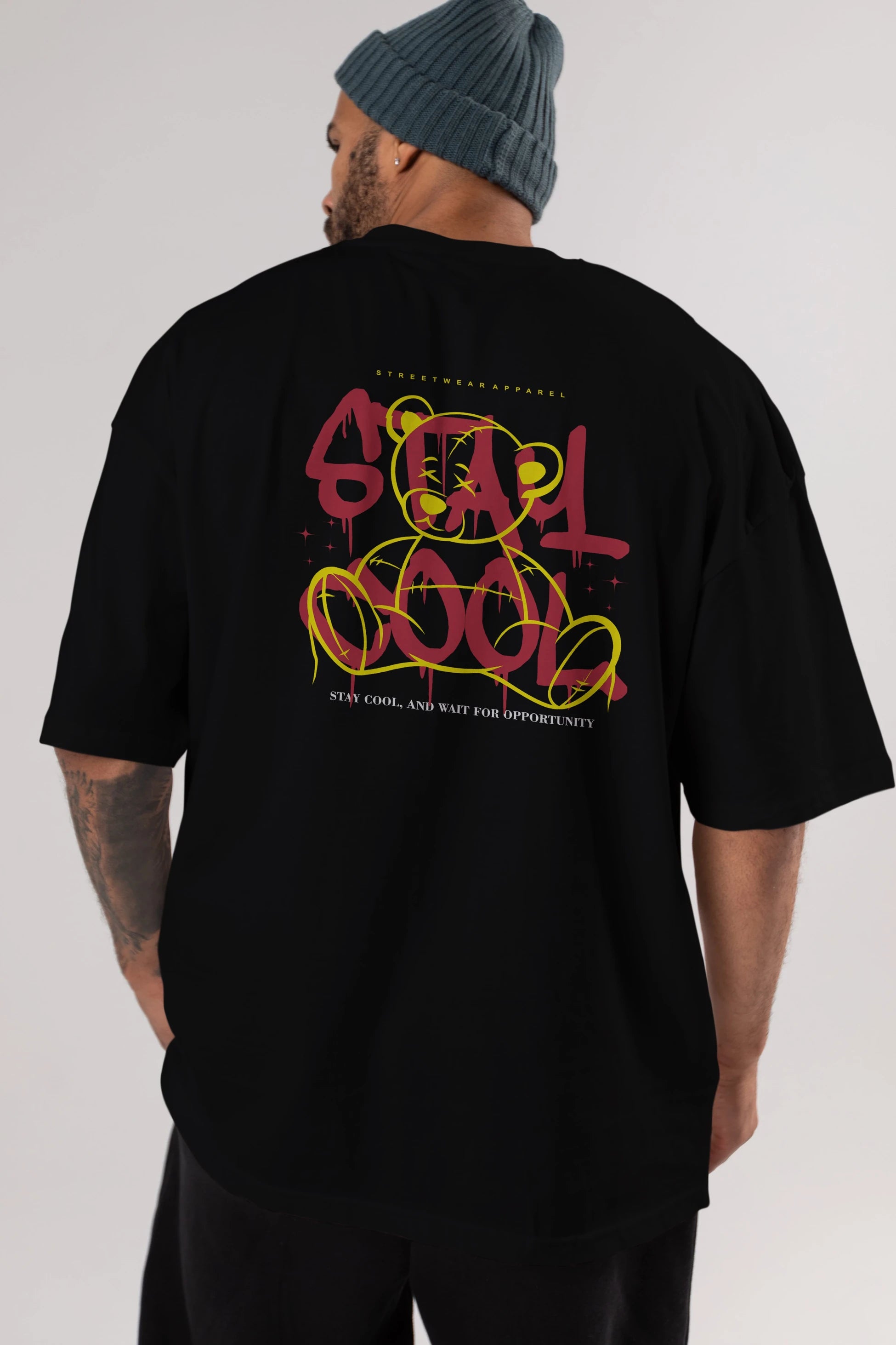 Teddy Bear Stay Cool 2 Arka Baskılı Oversize t-shirt Erkek Kadın Unisex