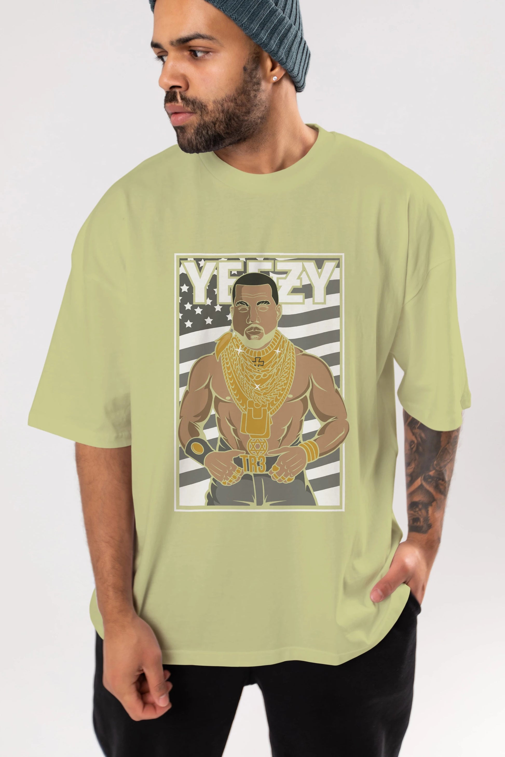 Mr.T Ön Baskılı Oversize t-shirt Erkek Kadın Unisex %100 Pamuk tişort