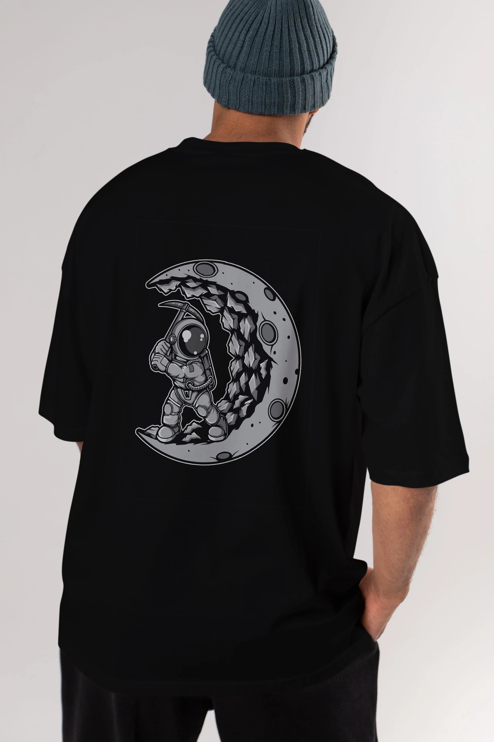 Astronaut Moon Digger Arka Baskılı Oversize t-shirt Erkek Kadın Unisex
