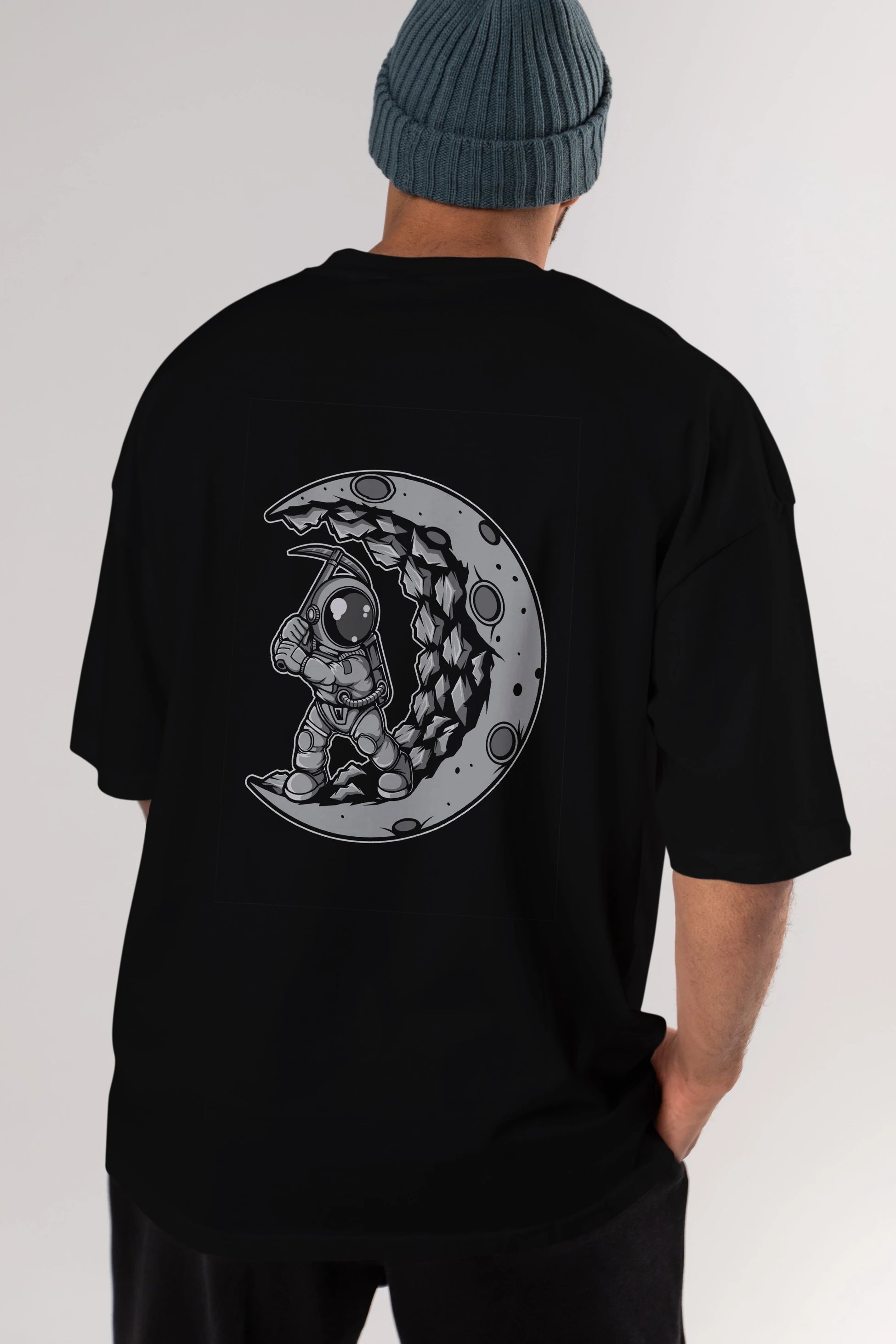Astronaut Moon Digger Arka Baskılı Oversize t-shirt Erkek Kadın Unisex
