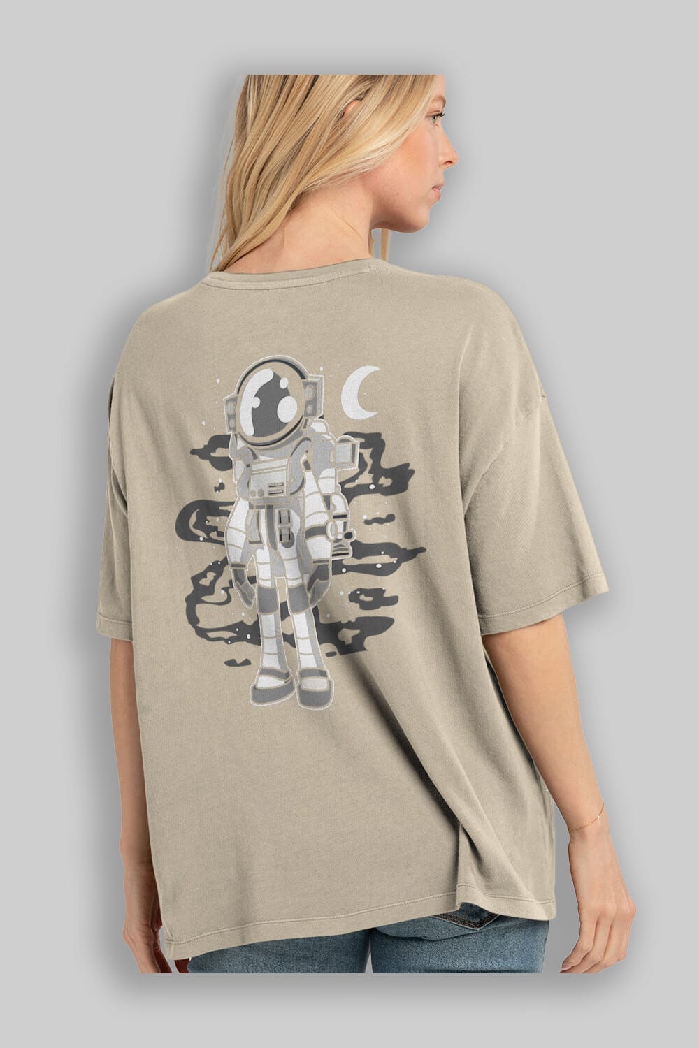 Astronaut Stand Arka Baskılı Oversize t-shirt Erkek Kadın Unisex