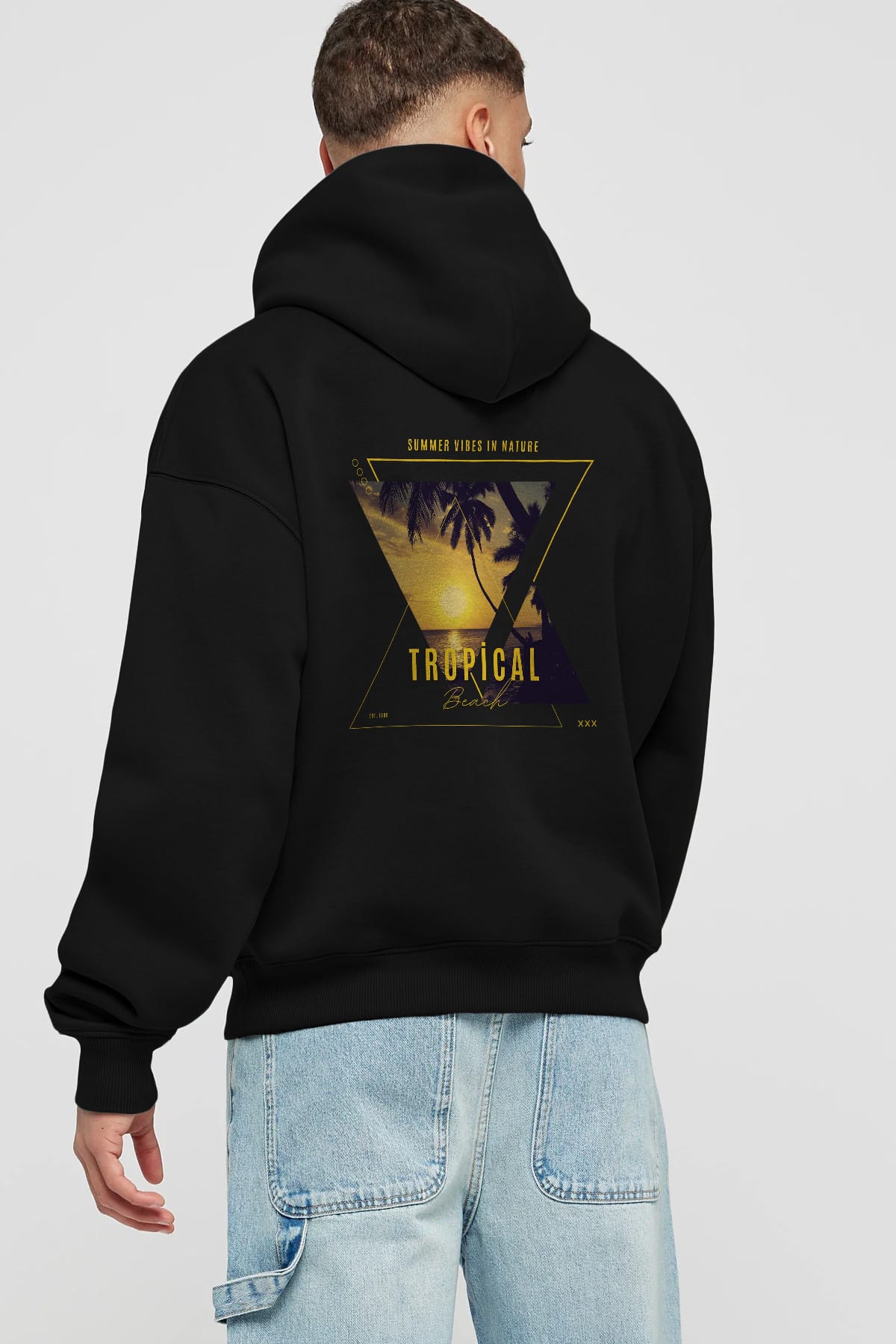 Summer Vibes Yazılı Arka Baskılı Oversize Hoodie Kapüşonlu Sweatshirt Erkek Kadın Unisex