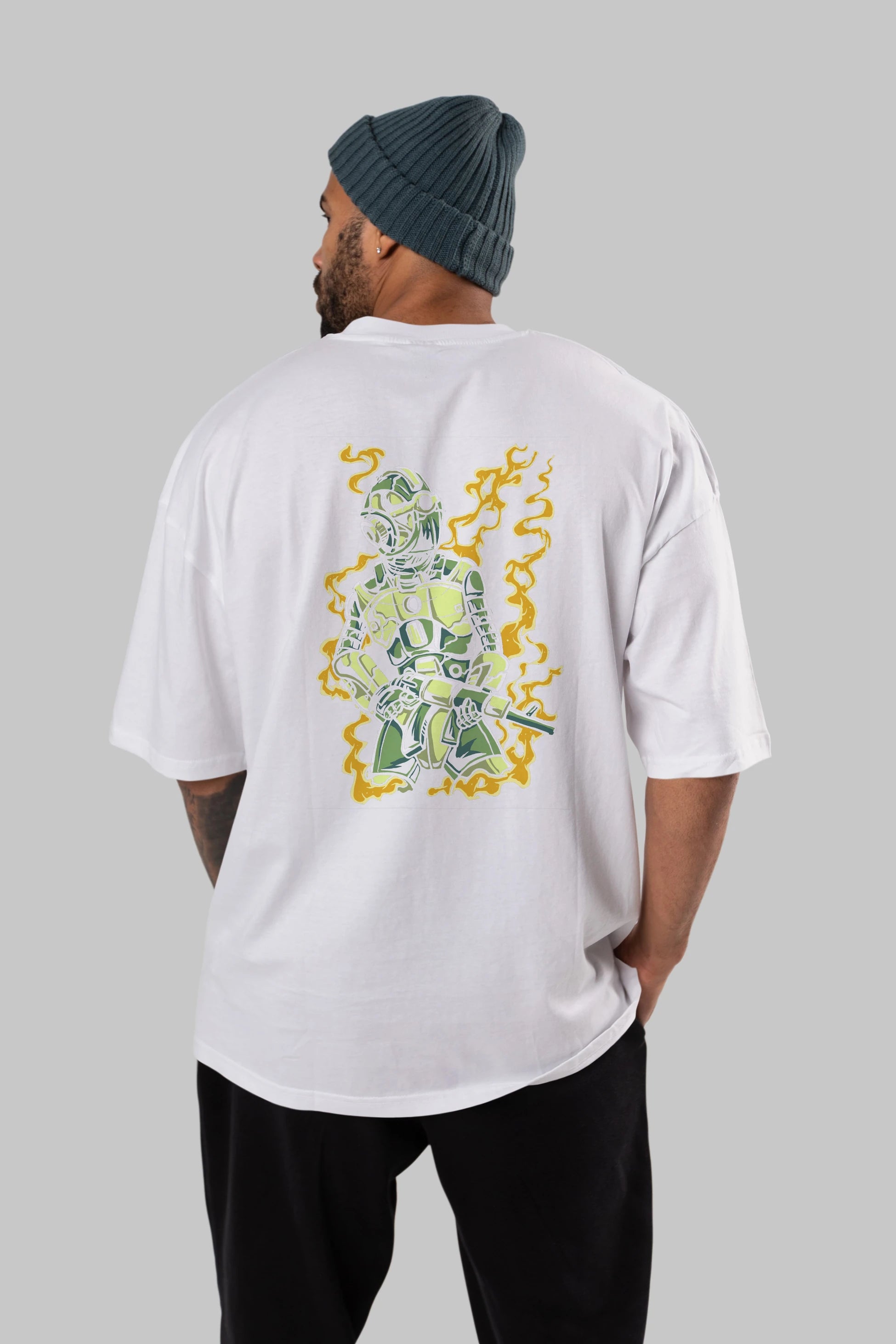 Robot Soldier Arka Baskılı Oversize t-shirt Erkek Kadın Unisex %100 Pamuk