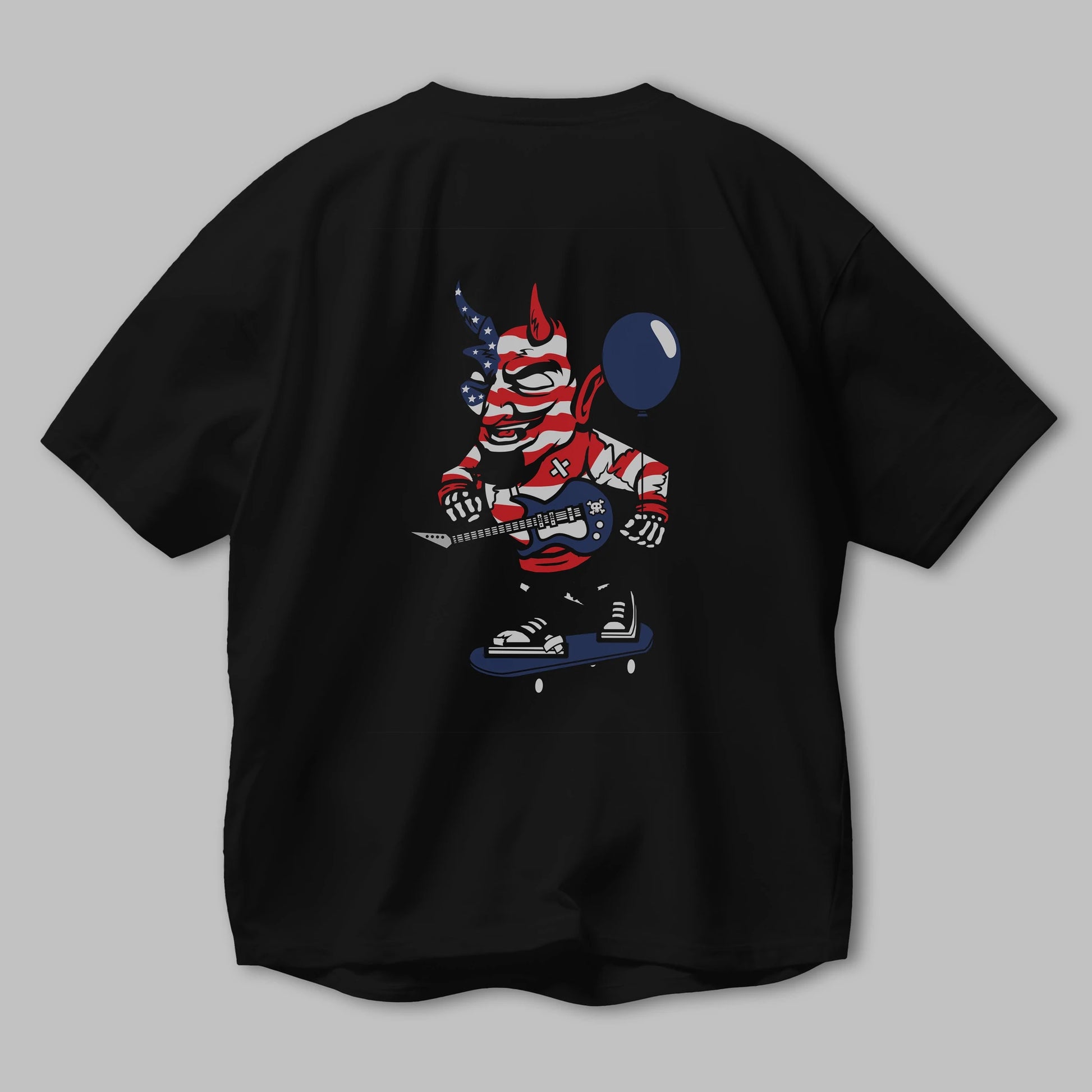 American Devil Skater Arka Baskılı Oversize t-shirt Erkek Kadın Unisex %100 Pamuk tişort