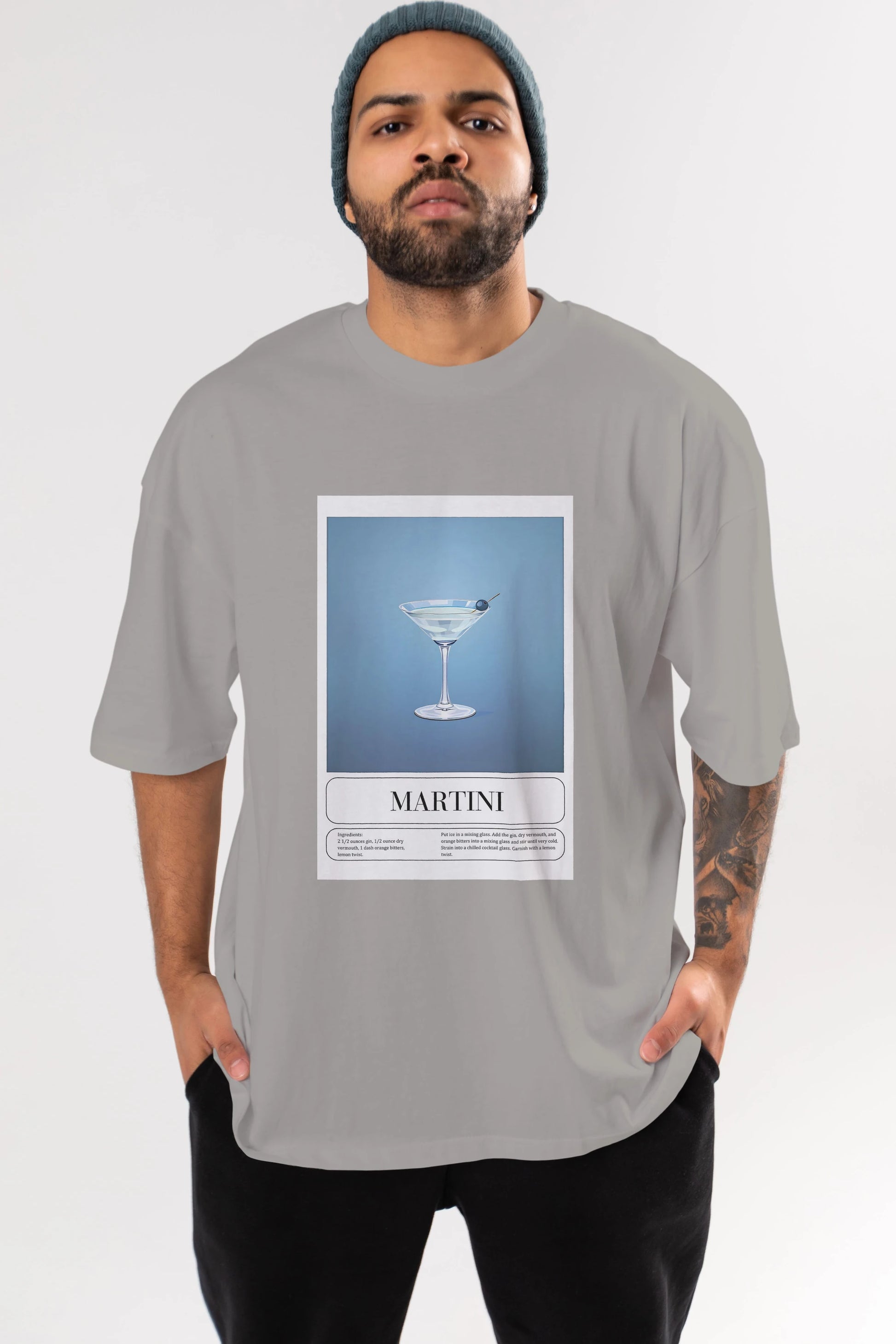 Martini Ön Baskılı Oversize t-shirt Erkek Kadın Unisex %100 Pamuk Bisiklet Yaka tişort