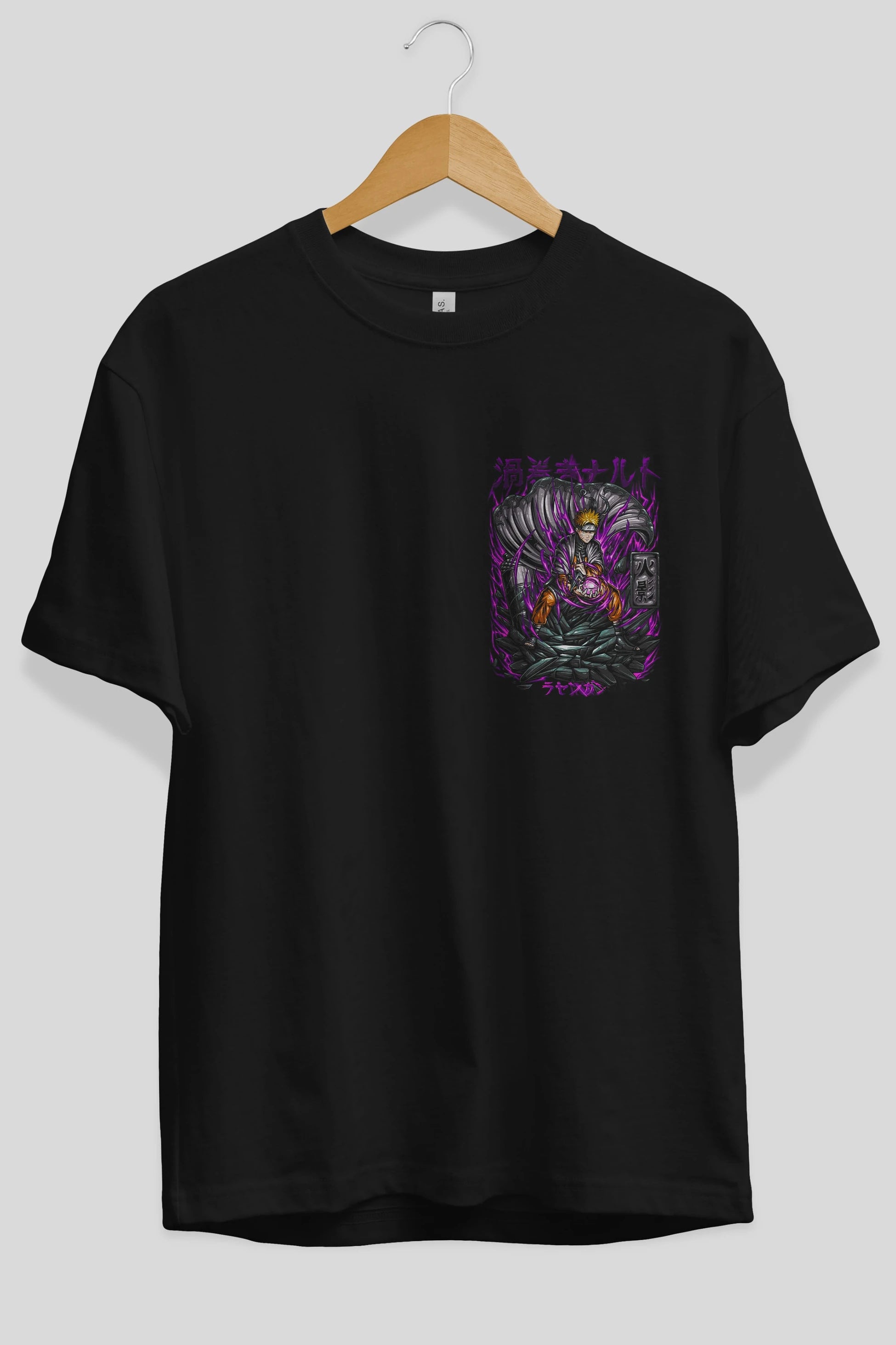 NARUTO Ön Sol Baskılı Oversize t-shirt Erkek Kadın Unisex %100 Pamuk Bisiklet Yaka tişort