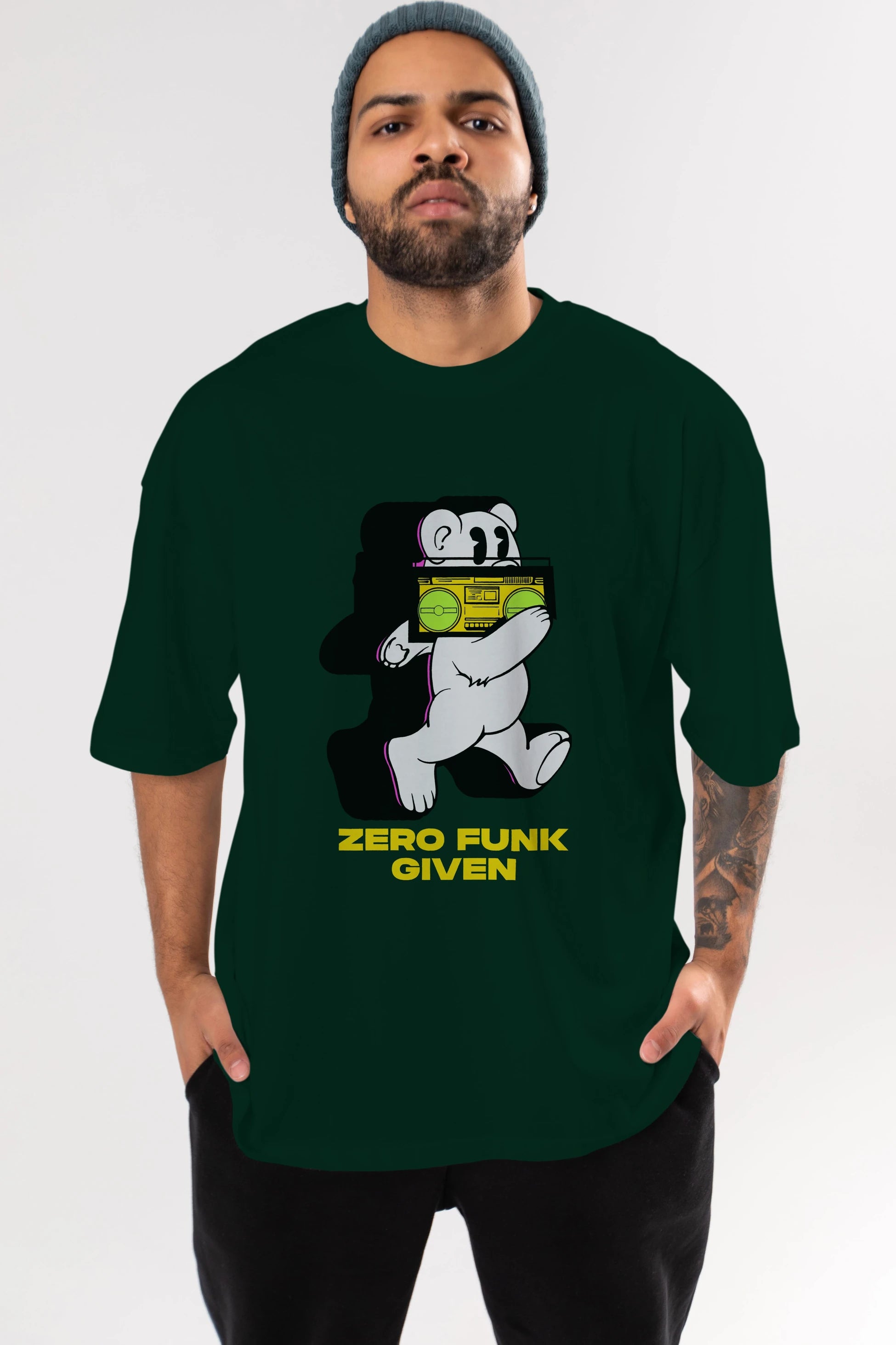 Zero Funk Given Bear Ön Baskılı Oversize t-shirt Erkek Kadın Unisex