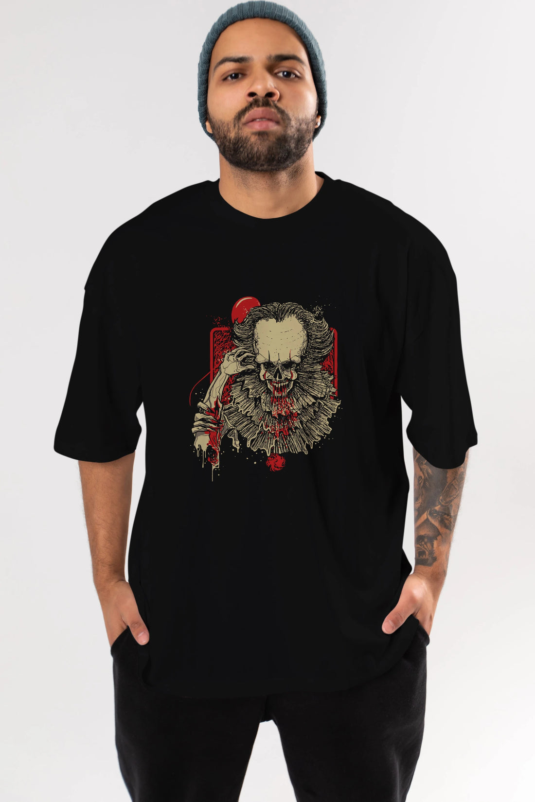 it (2) Ön Baskılı Oversize t-shirt Erkek Kadın Unisex %100 Pamuk Bisiklet Yaka tişort