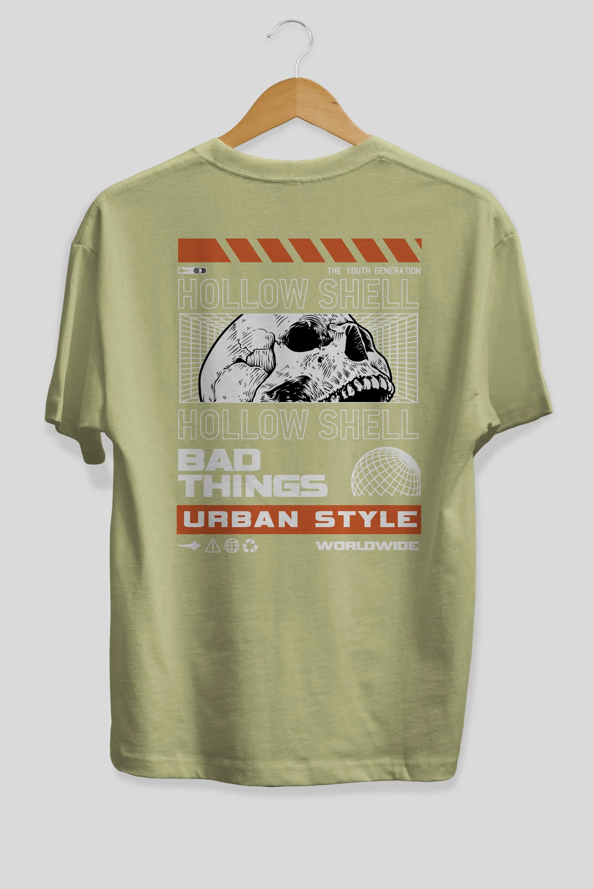 Hollow Shell Arka Baskılı Oversize t-shirt Erkek Kadın Unisex