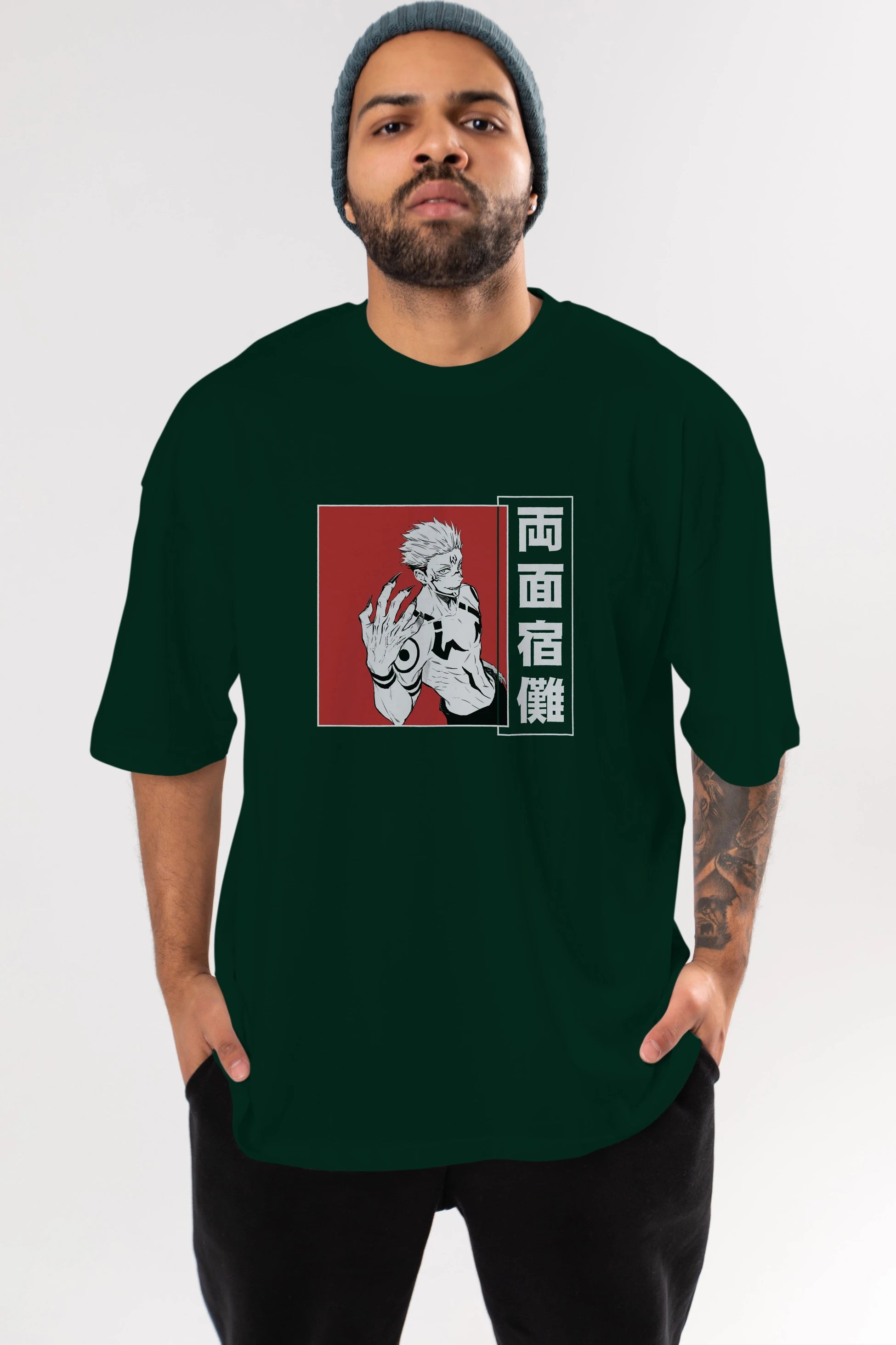 Sukuna Ryoumen 2 Anime Ön Baskılı Oversize t-shirt %100 pamuk Erkek Kadın Unisex