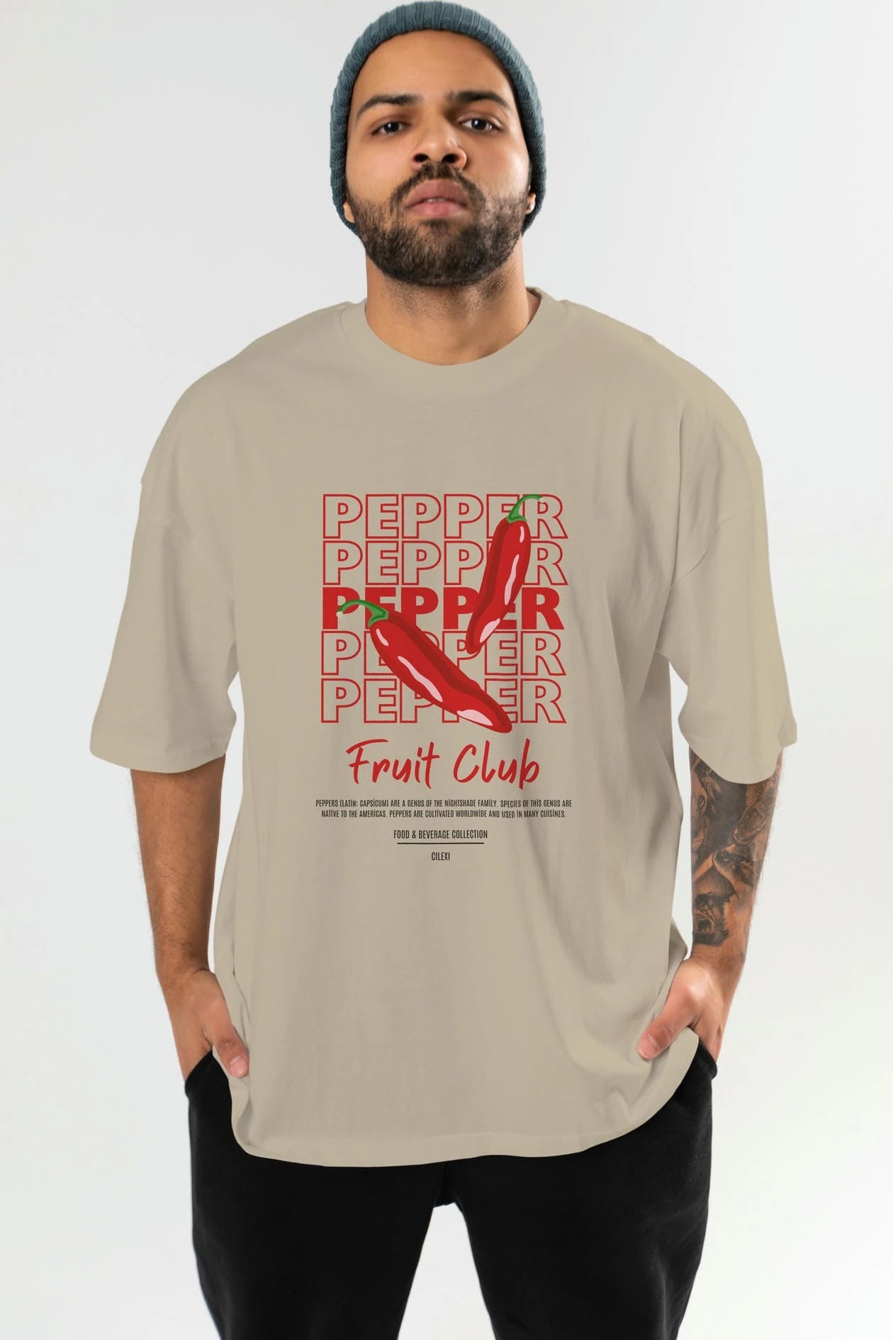 Pepper Ön Baskılı Oversize t-shirt Erkek Kadın Pamuk Bisiklet Yaka tişort