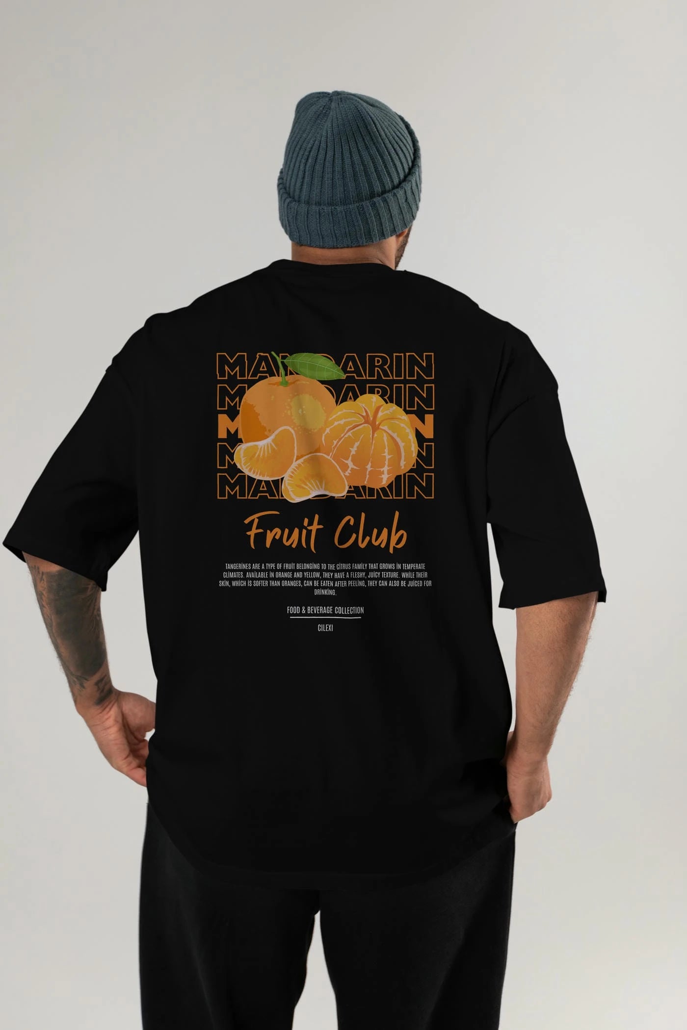 Mandarin Arka Baskılı Oversize t-shirt Erkek Kadın Pamuk Bisiklet Yaka tişort