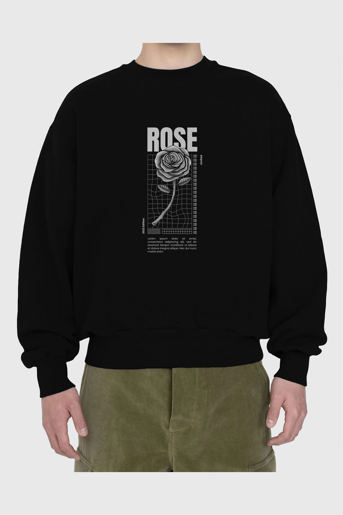 Rose Streetwear Ön Baskılı Oversize Sweatshirt Erkek Kadın Unisex