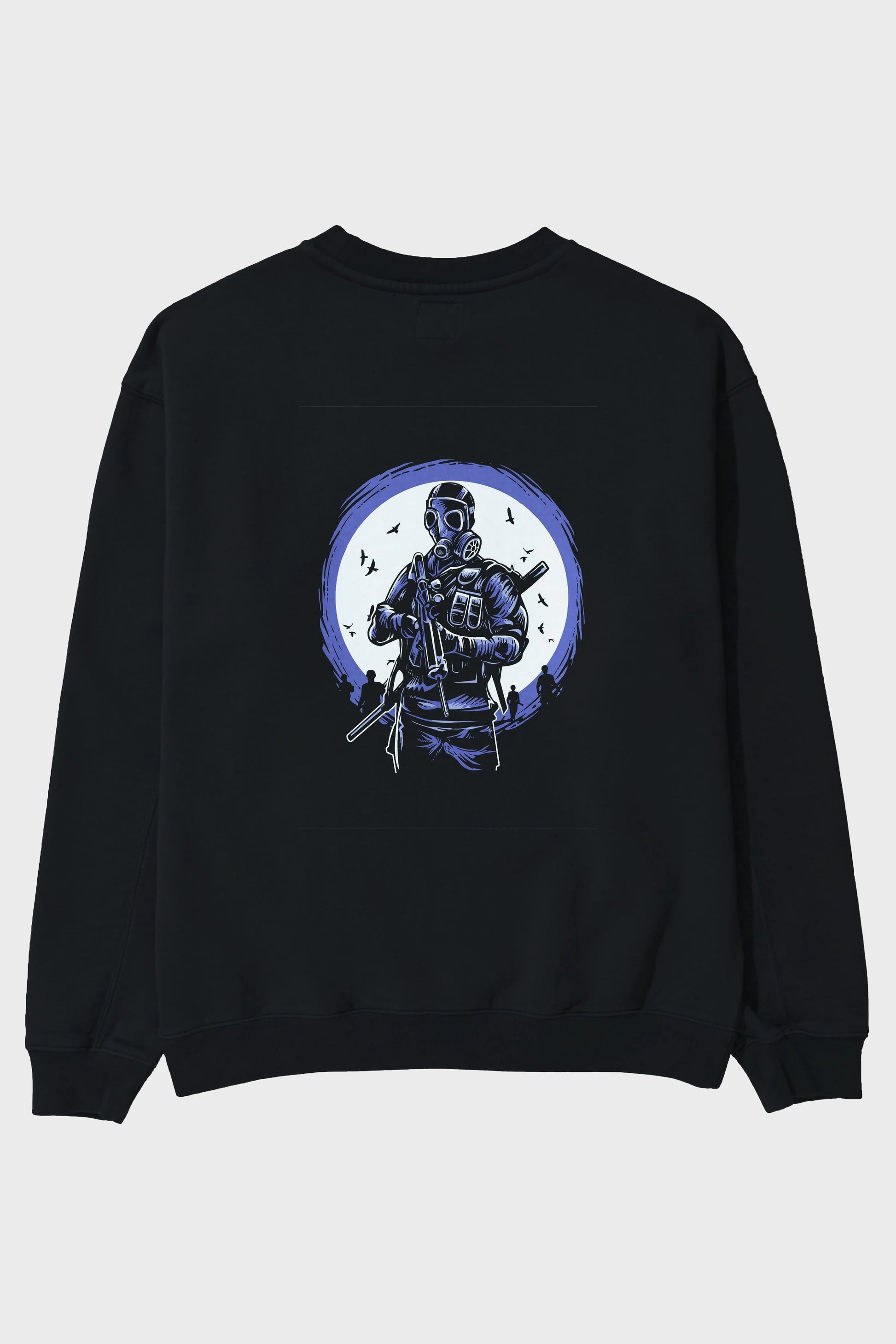 Gas Mask Soldier Arka Baskılı Oversize Sweatshirt Erkek Kadın Unisex