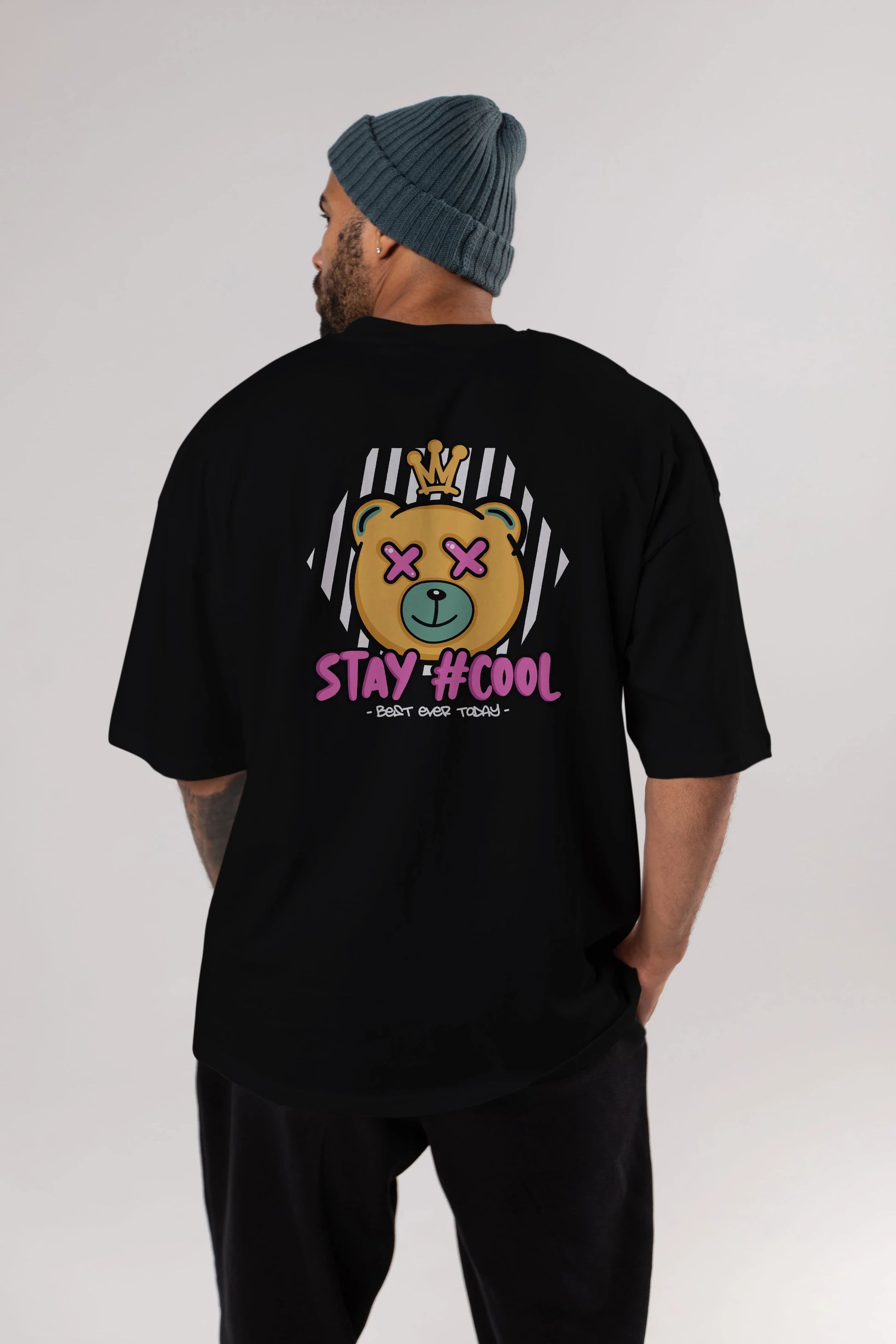 Stay Cool Bear Arka Baskılı Oversize t-shirt Erkek Kadın Unisex