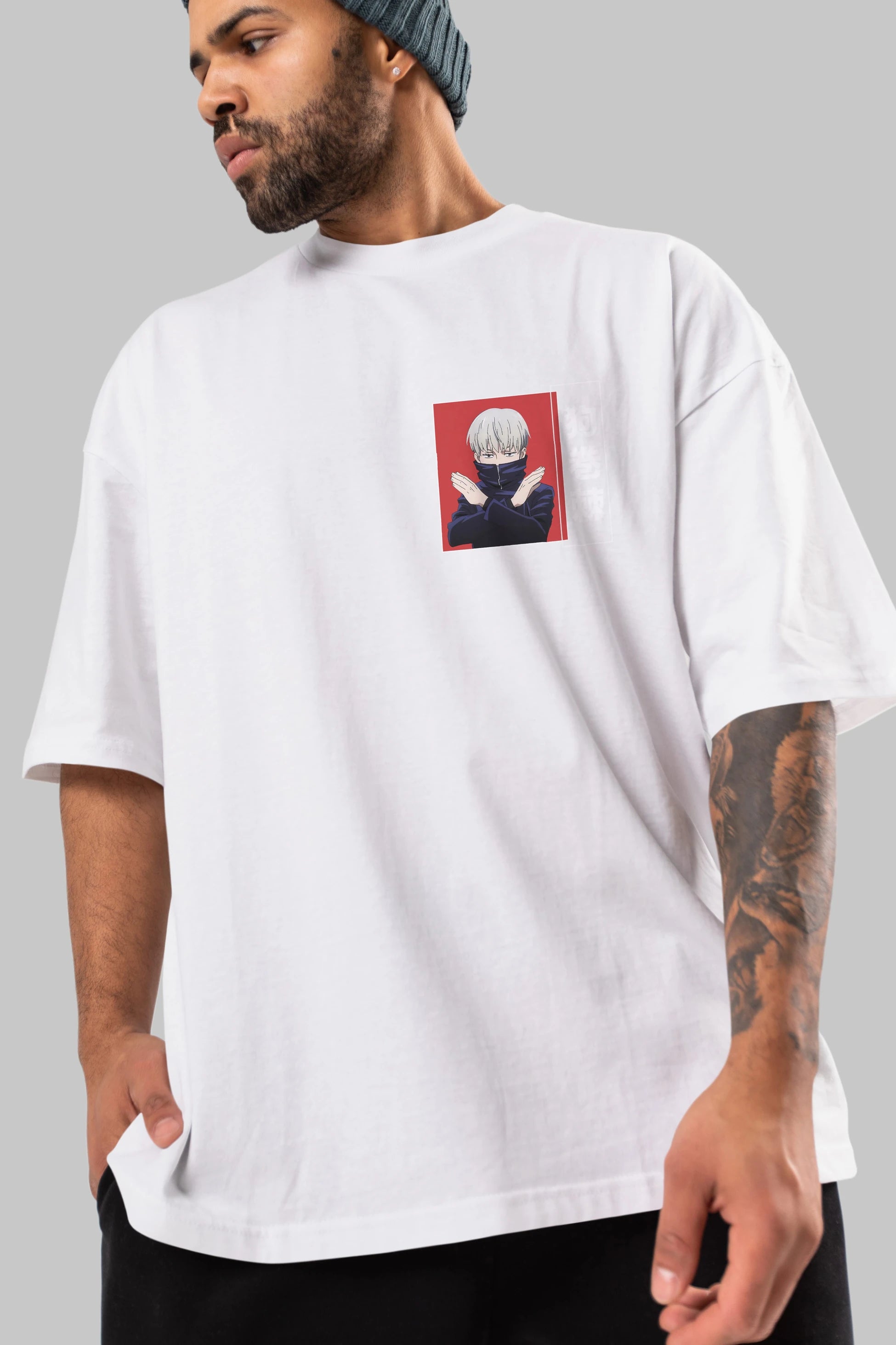 Toge Inumaki Ön Sol Baskılı Oversize t-shirt Erkek Kadın Unisex %100 Pamuk Bisiklet Yaka tişort