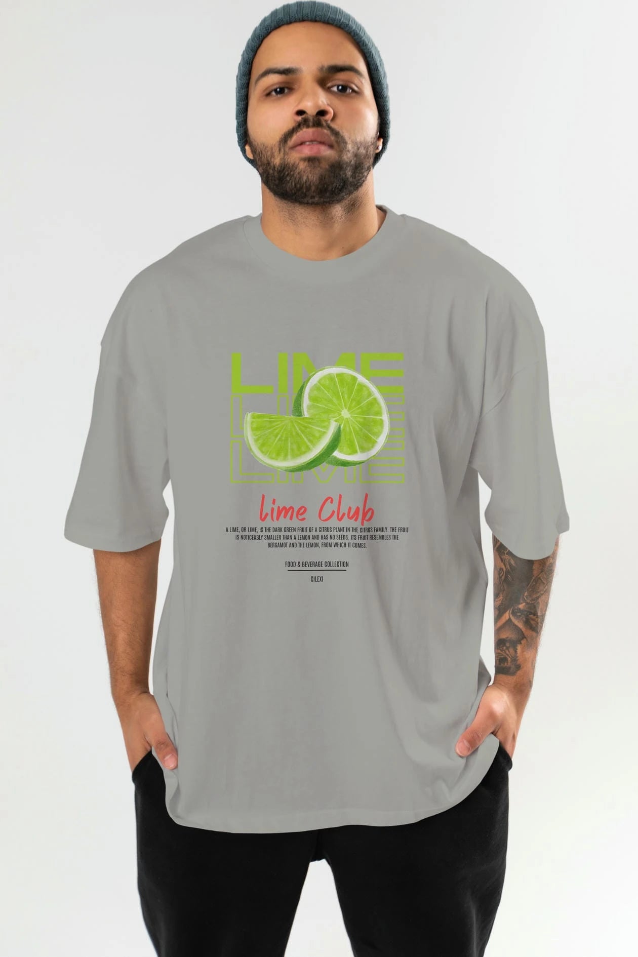 Lime Kokteyl Serisi ön Baskılı Oversize t-shirt Erkek Kadın %100 Pamuk Bisiklet Yaka tişort