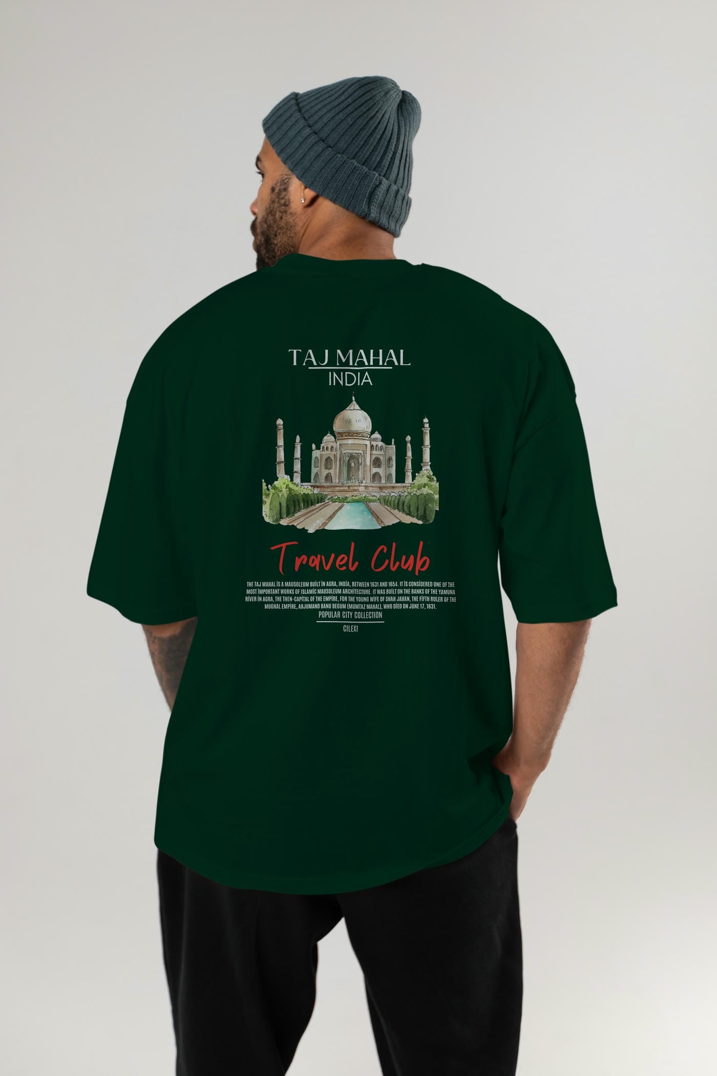 Taj Mahal İndia Arka Baskılı Oversize t-shirt Erkek Kadın Pamuk Bisiklet Yaka tişort