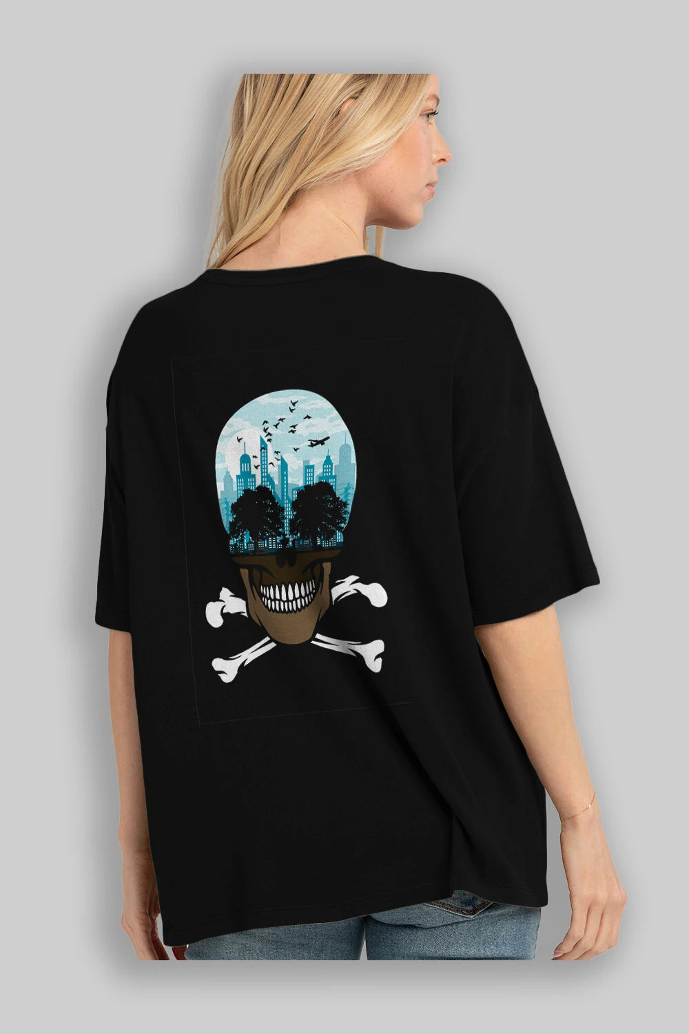 Death City Arka Baskılı Oversize t-shirt %100 pamuk Erkek Kadın Unisex