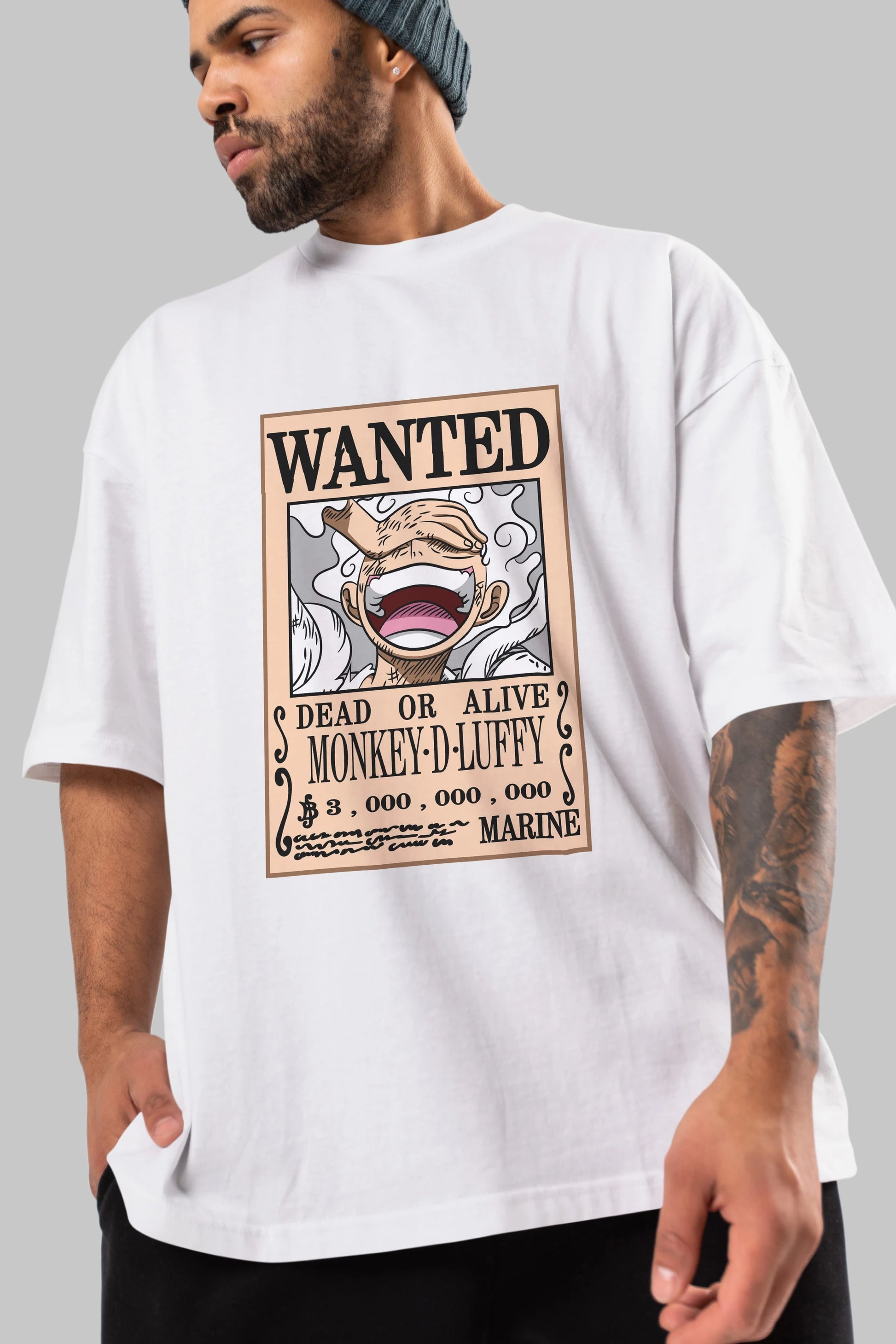 CARTEL LUFFY GEAR 5 Anime Ön Baskılı Oversize t-shirt %100 pamuk Erkek Kadın Unisex