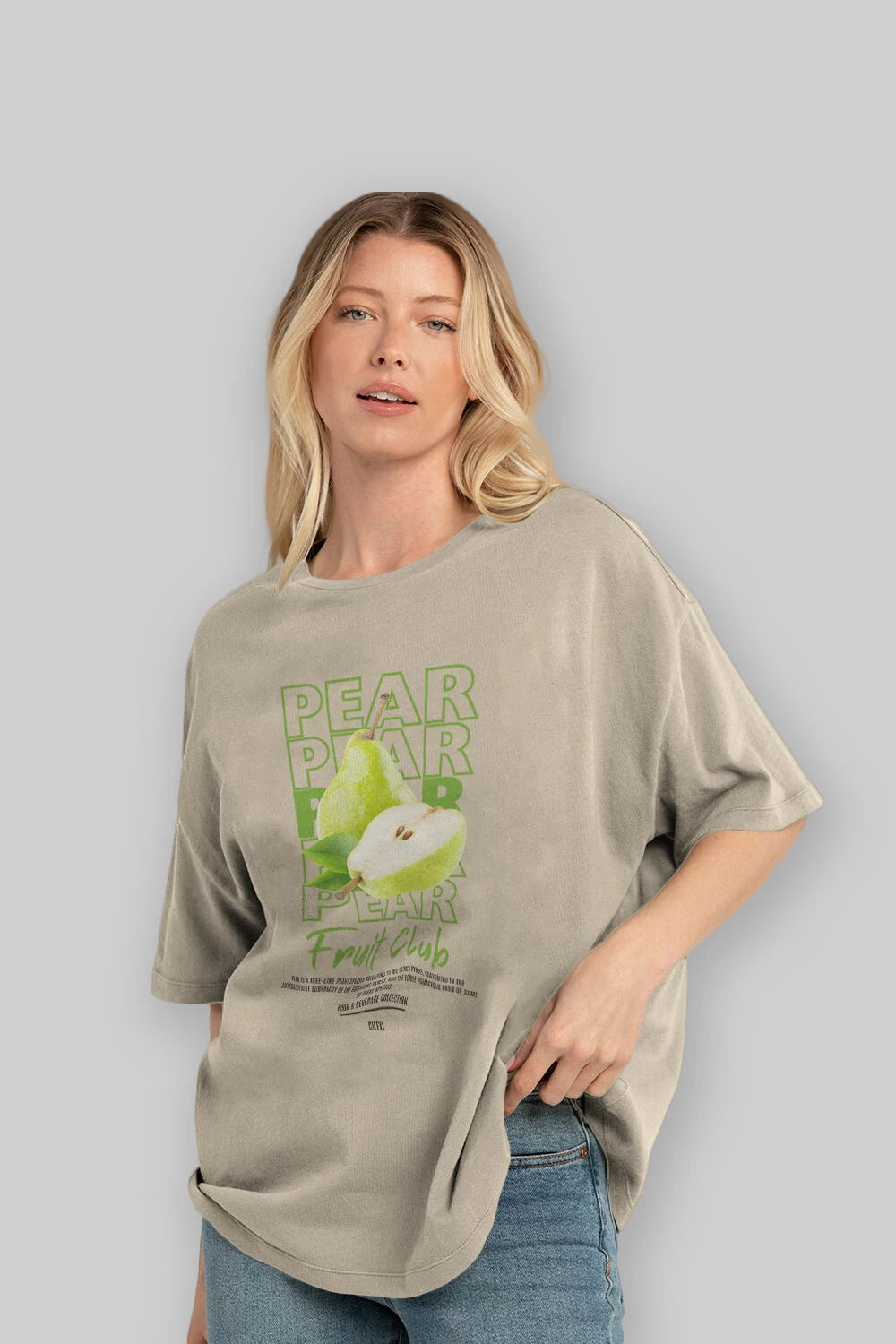 Pear Ön Baskılı Oversize t-shirt Erkek Kadın Pamuk Bisiklet Yaka tişort