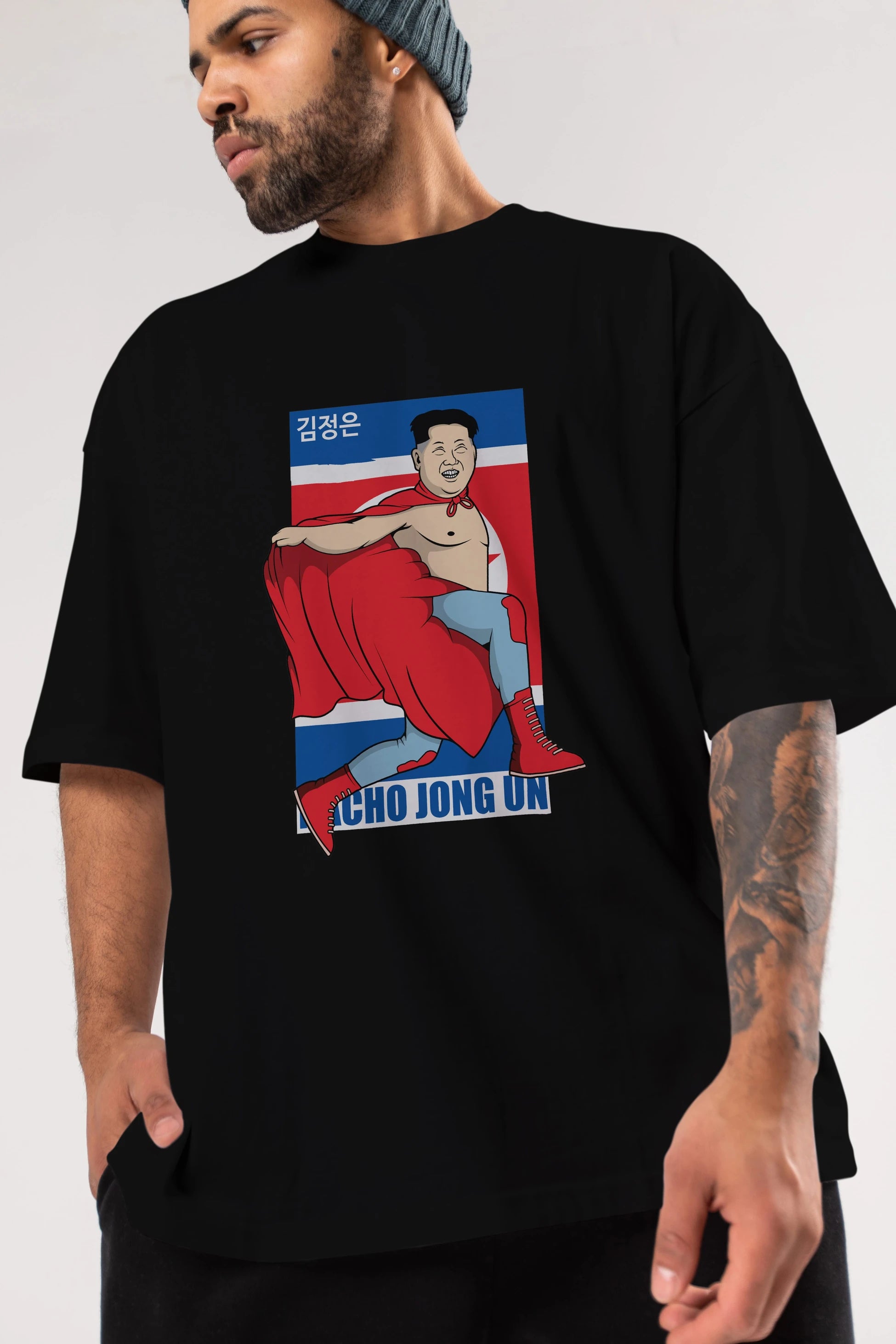 Nacho Libre Jong Un Ön Baskılı Oversize t-shirt Erkek Kadın Unisex %100 Pamuk tişort