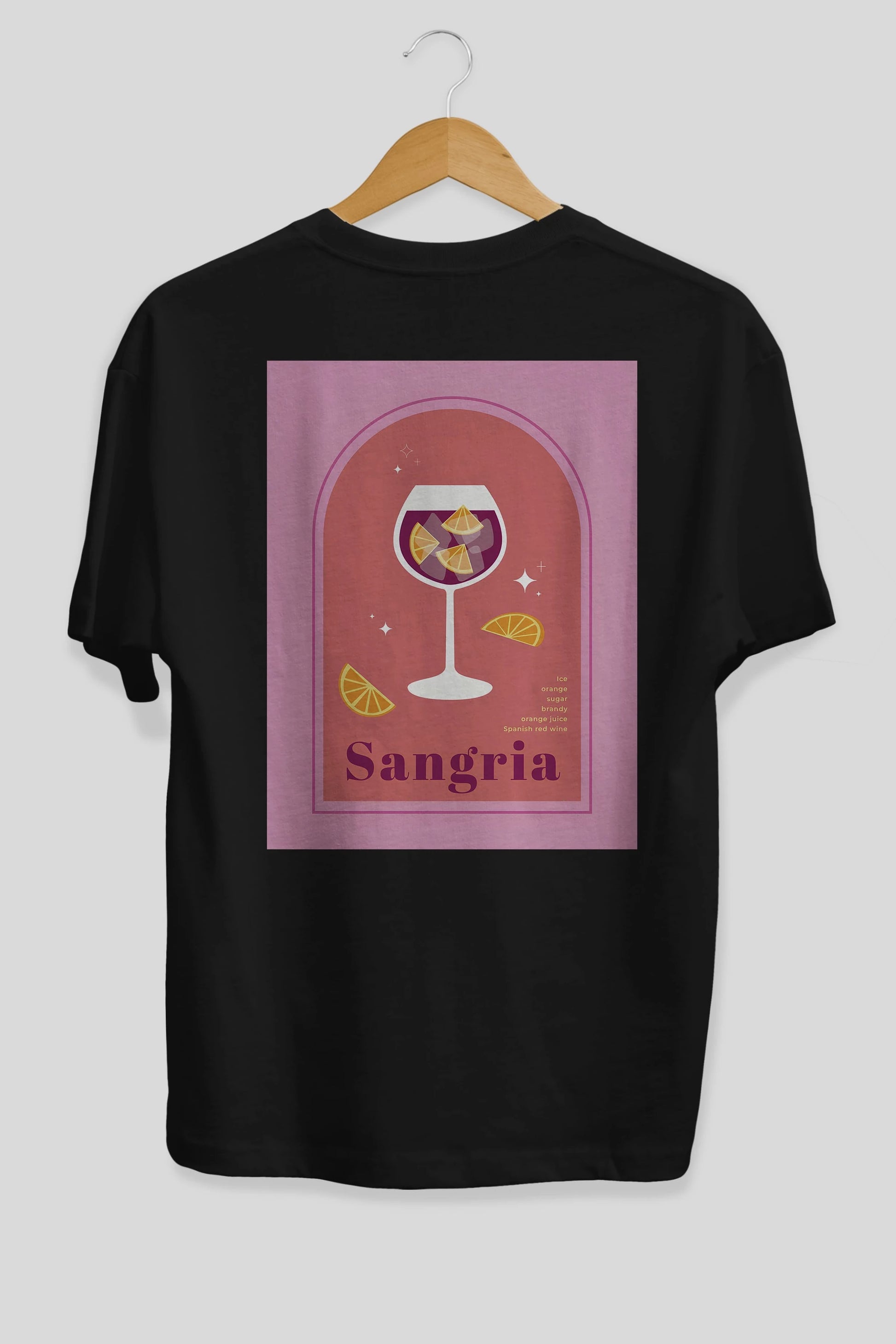 Sangria Arka Baskılı Oversize t-shirt Erkek Kadın Unisex %100 Pamuk Bisiklet Yaka tişort
