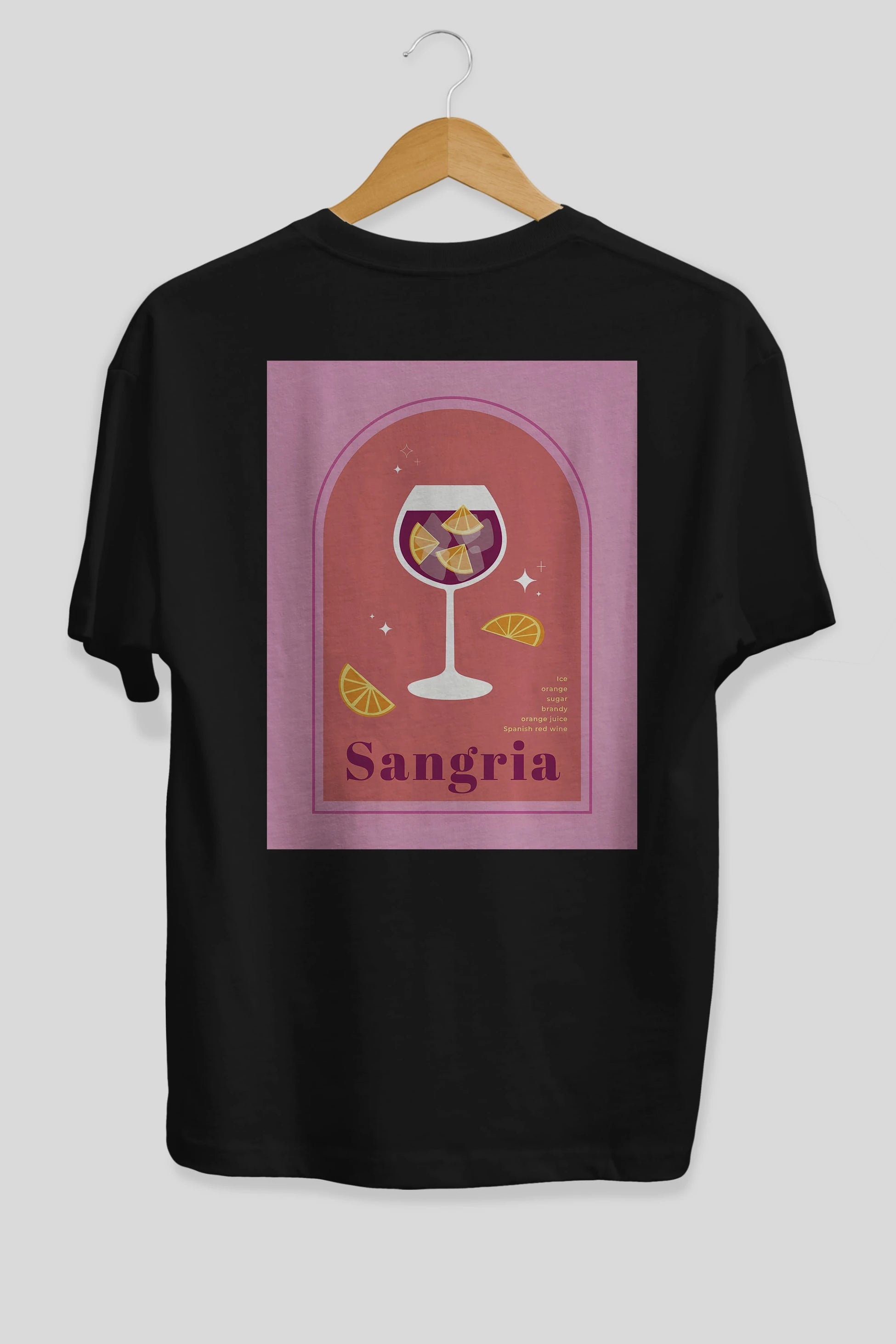 Sangria Arka Baskılı Oversize t-shirt Erkek Kadın Unisex %100 Pamuk Bisiklet Yaka tişort