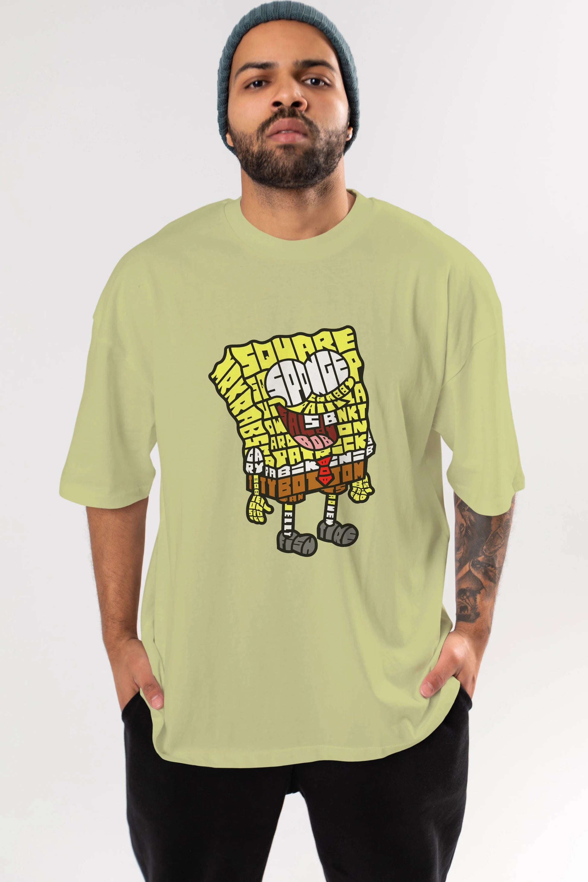 Yellow Sponge Ön Baskılı Oversize t-shirt %100 pamuk Erkek Kadın Unisex