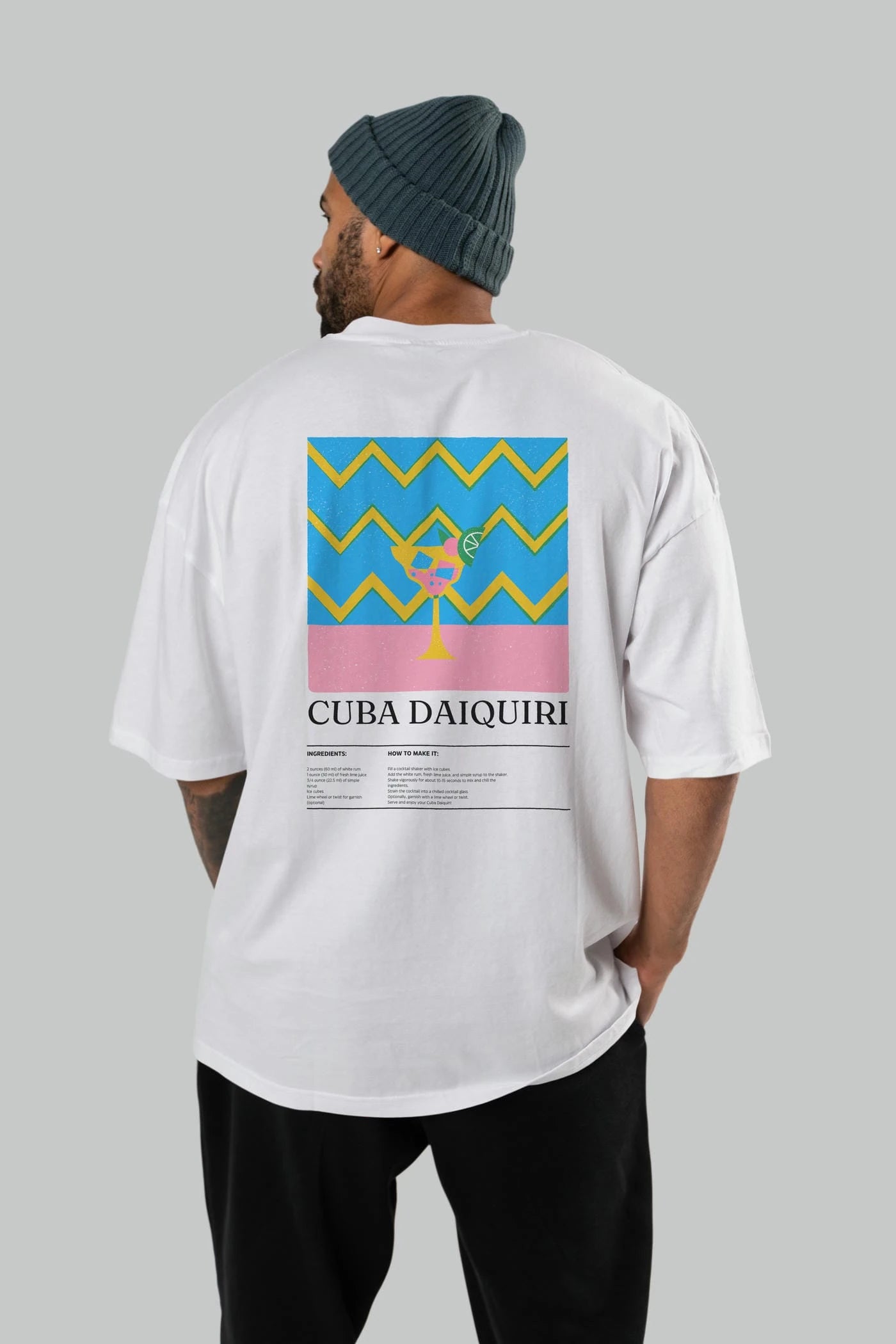 Cuba Daiquiri Kokteyl Serisi Arka Baskılı Oversize t-shirt Erkek Kadın %100 Pamuk Bisiklet Yaka tişort