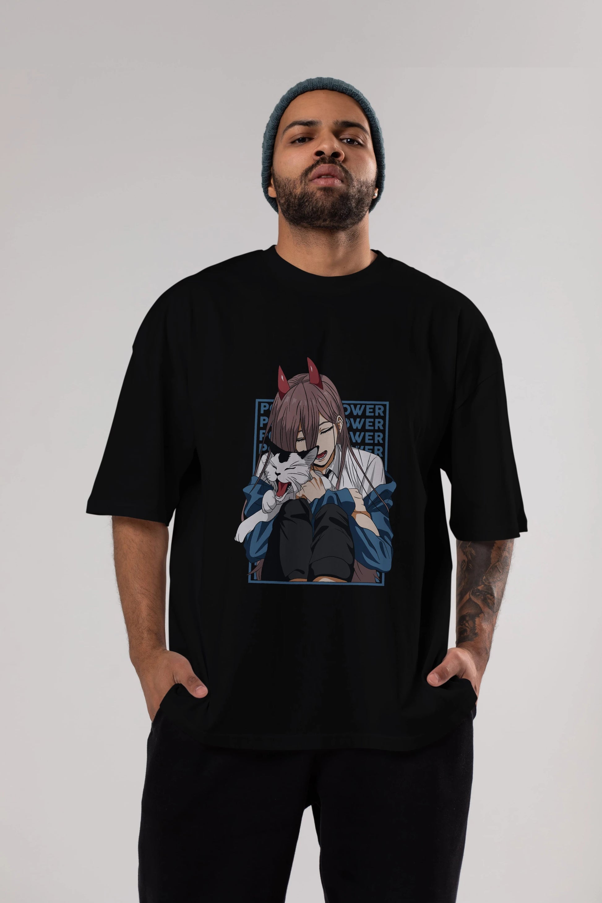POWER CHAINSAWMAN Anime Ön Baskılı Oversize t-shirt %100 pamuk Erkek Kadın Unisex