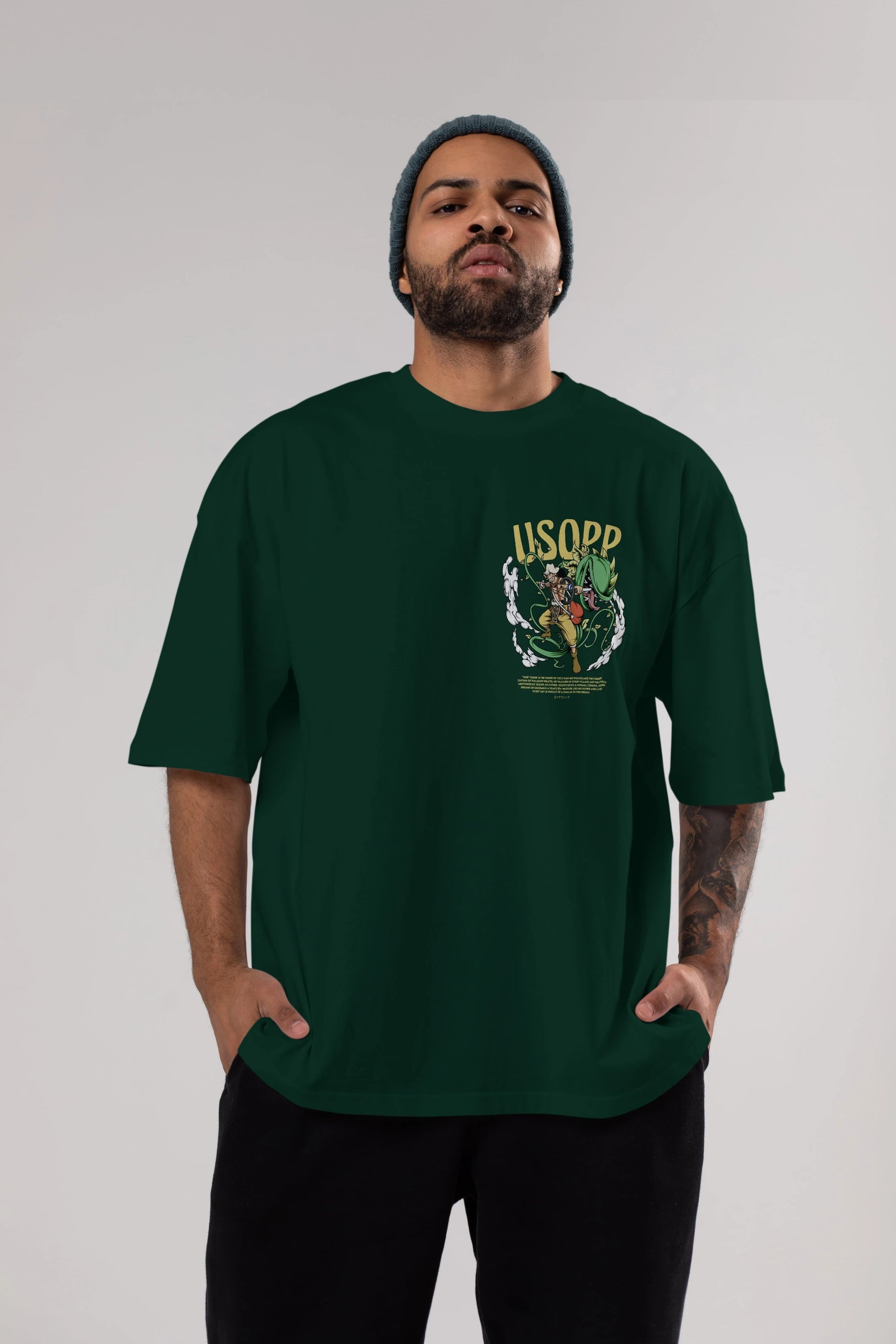 Usopp Ön Sol Baskılı Oversize t-shirt Erkek Kadın Unisex %100 Pamuk Bisiklet Yaka tişort