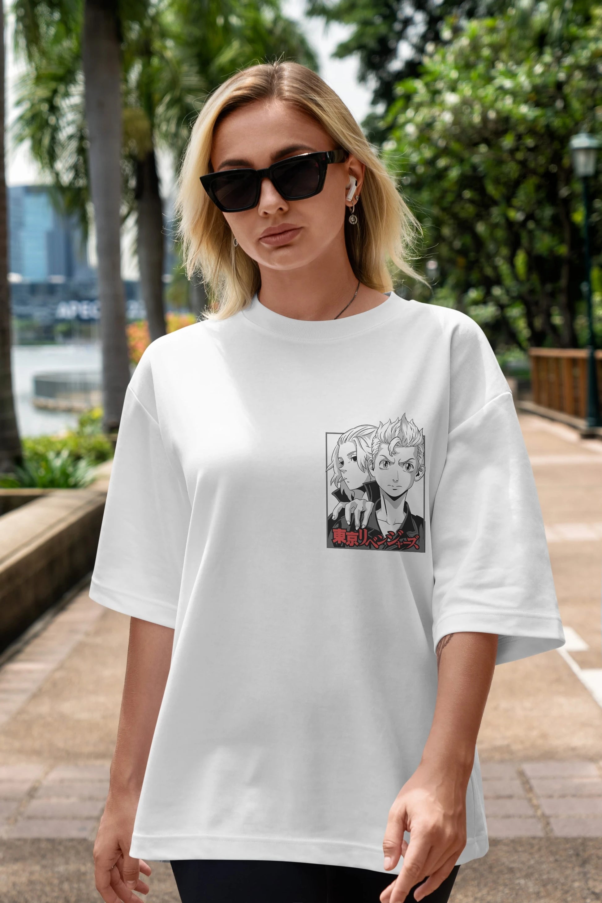 TOKYO REVENGERS Ön Sol Baskılı Oversize t-shirt Erkek Kadın Unisex %100 Pamuk Bisiklet Yaka tişort