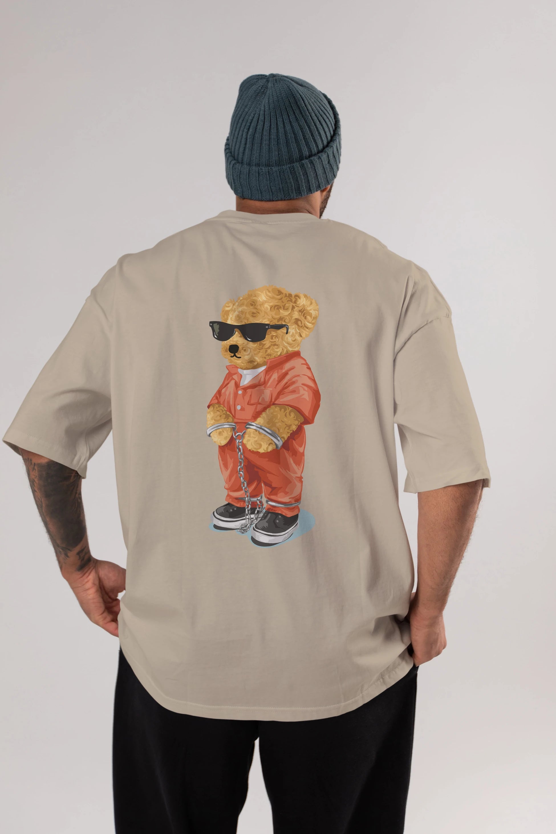 Teddy Bear Kodes Arka Baskılı Oversize t-shirt Erkek Kadın Unisex %100 Pamuk