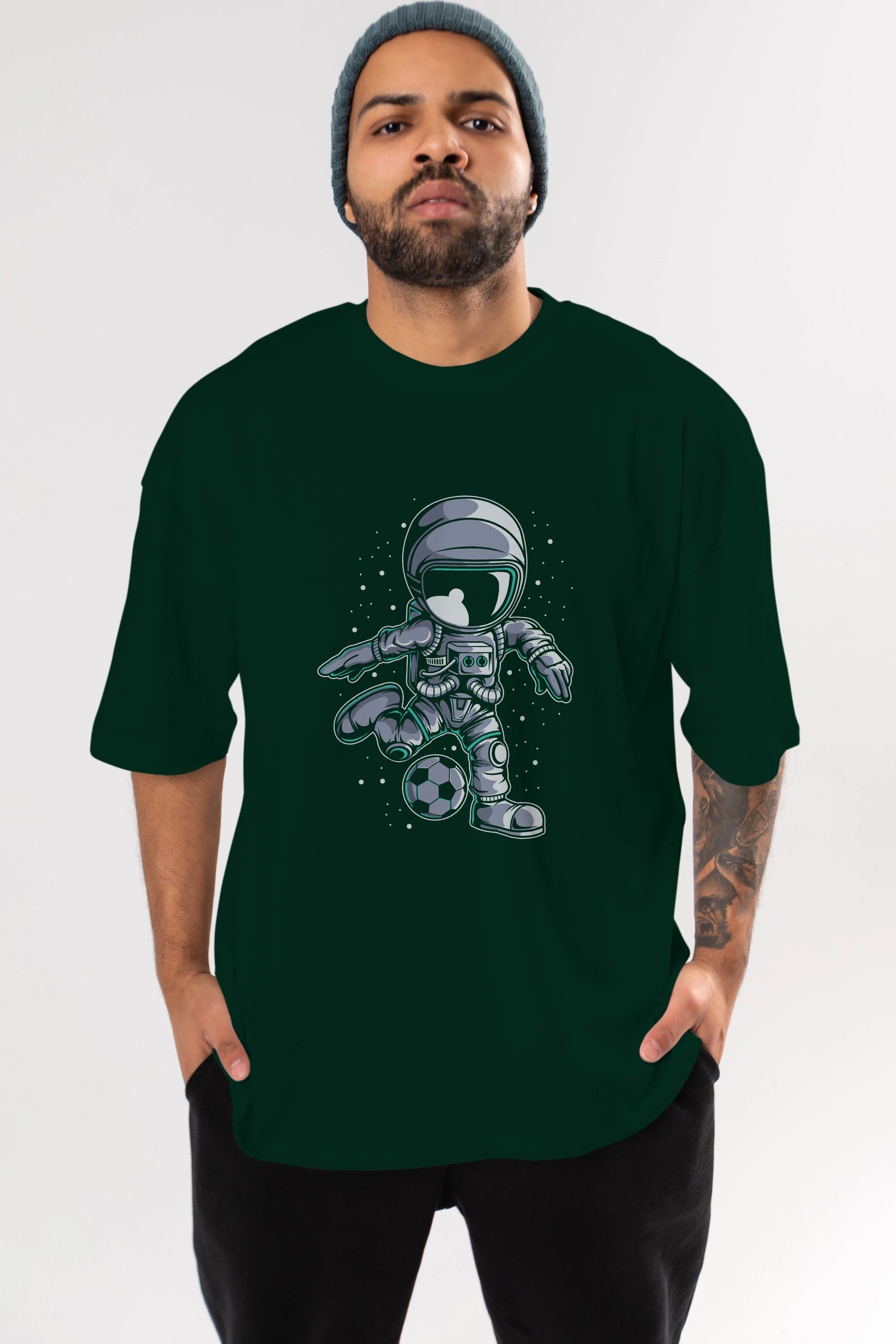 Astronaut Soccer (2) Ön Baskılı Oversize t-shirt Erkek Kadın Unisex