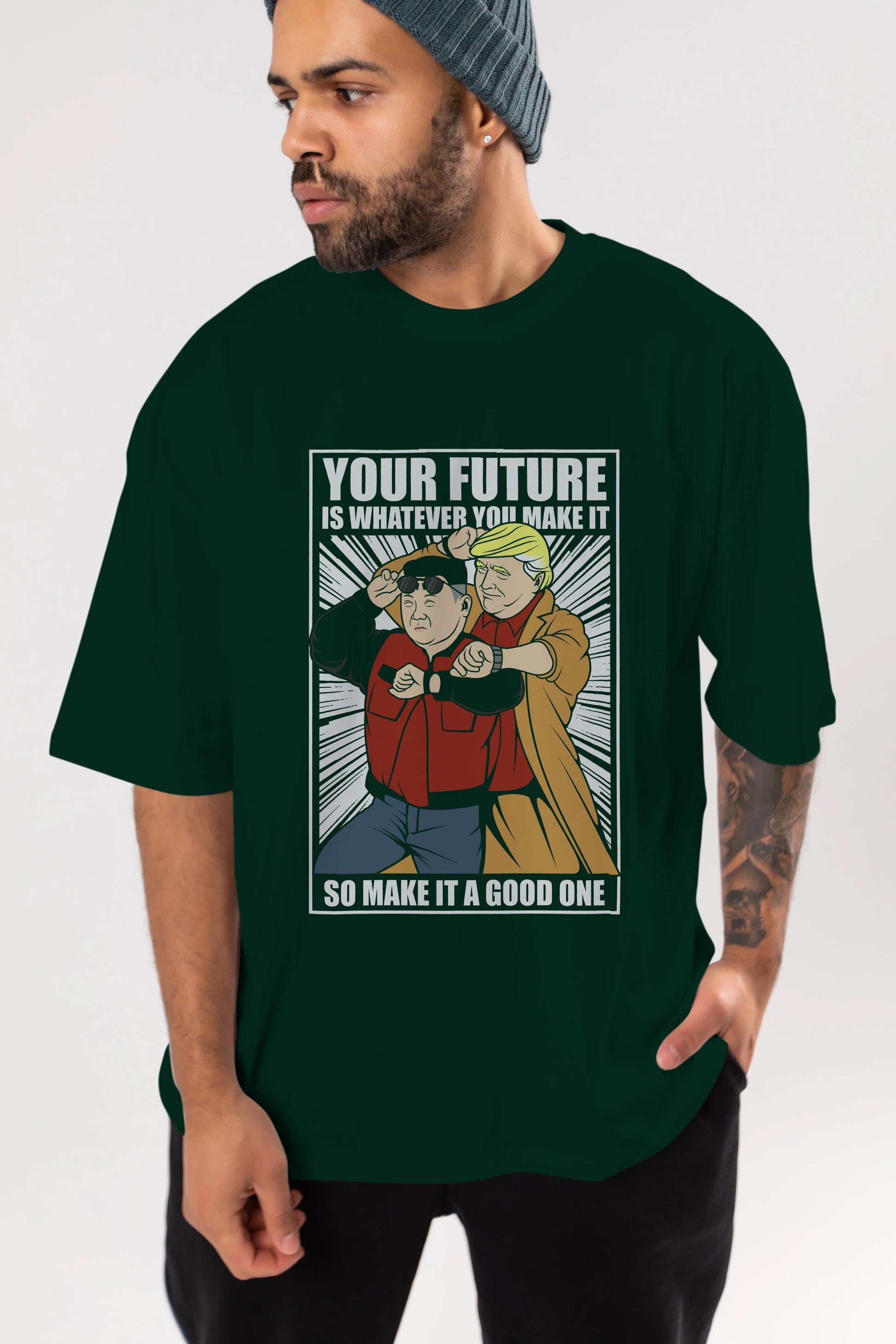 Back To The Future Jong Un Trump Ön Baskılı Oversize t-shirt Erkek Kadın Unisex %100 Pamuk tişort