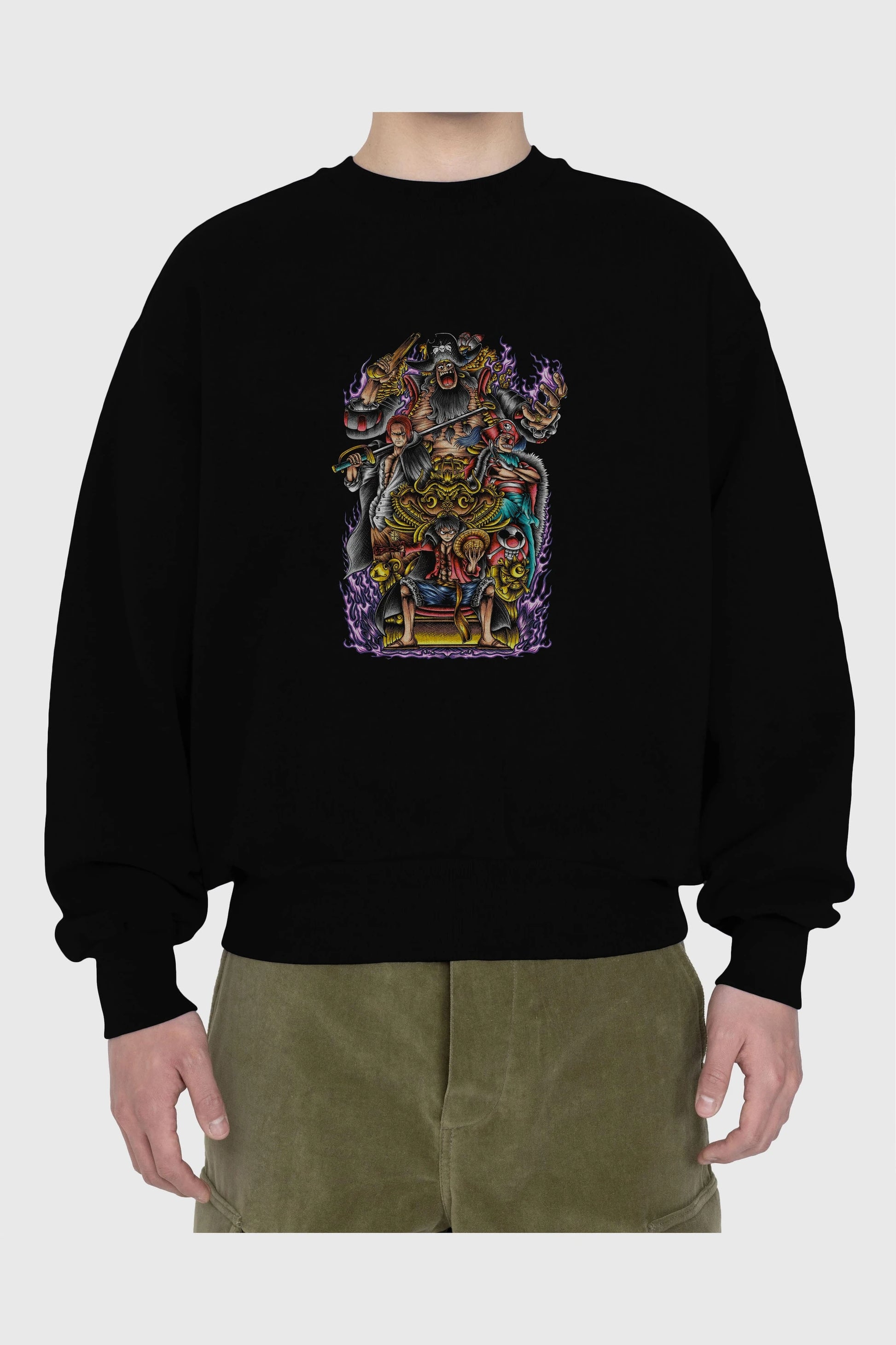 ONE PIECE (8) Anime Ön Baskılı Oversize Sweatshirt Erkek Kadın Unisex