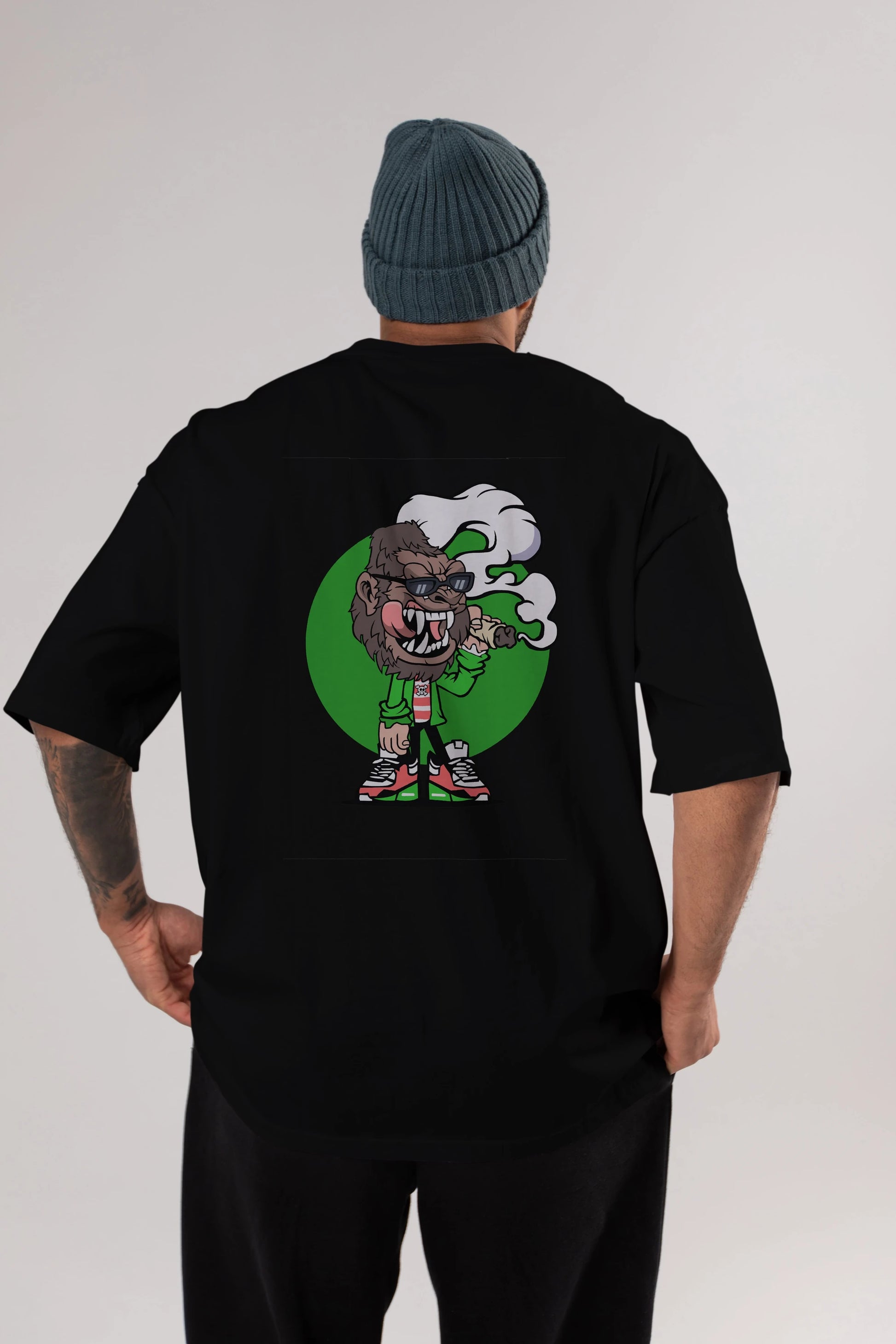 Gorilla Smoker Arka Baskılı Oversize t-shirt Erkek Kadın Unisex %100 Pamuk tişort