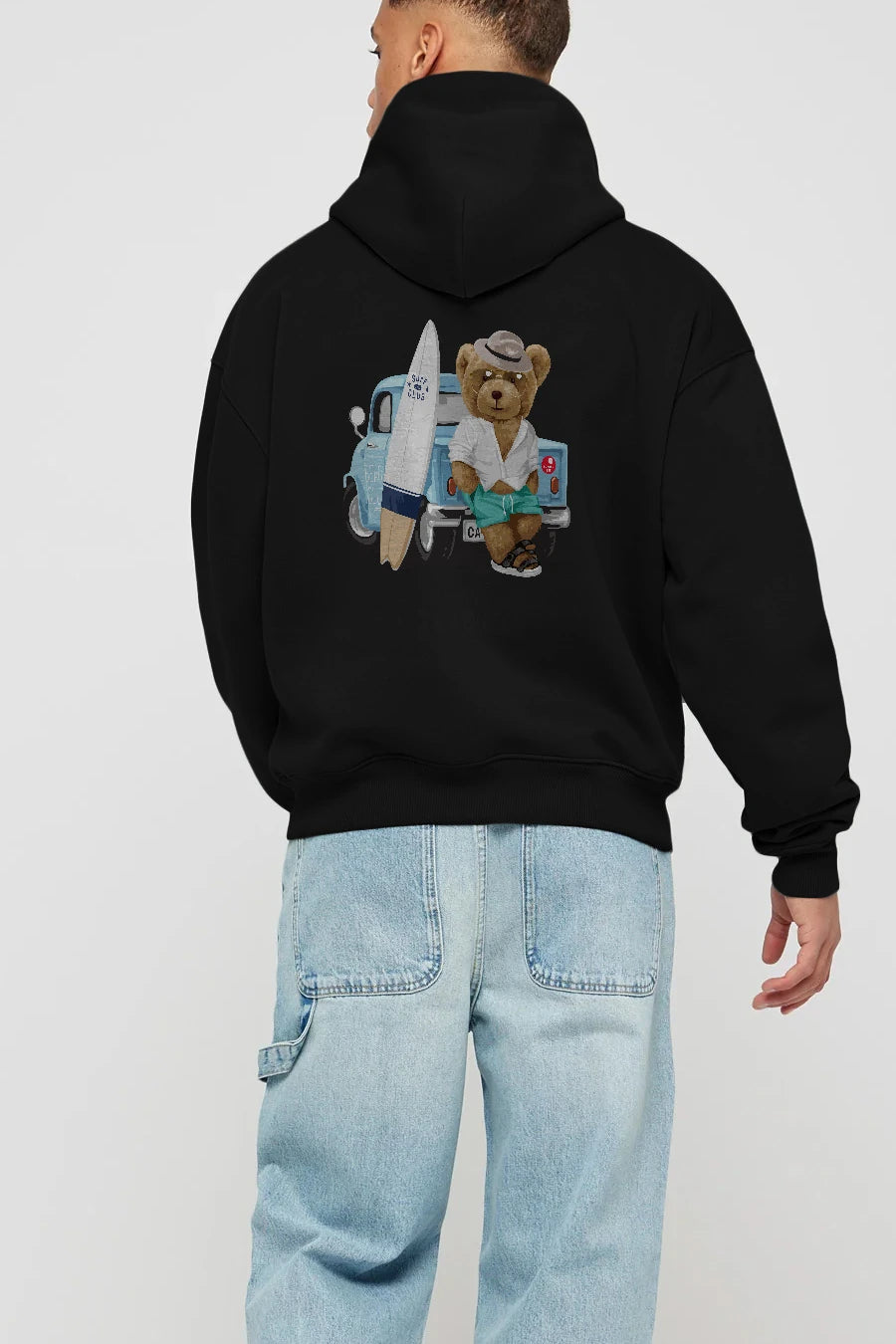 Teddy Bear Surf Club Arka Baskılı Hoodie Oversize Kapüşonlu Sweatshirt Erkek Kadın Unisex