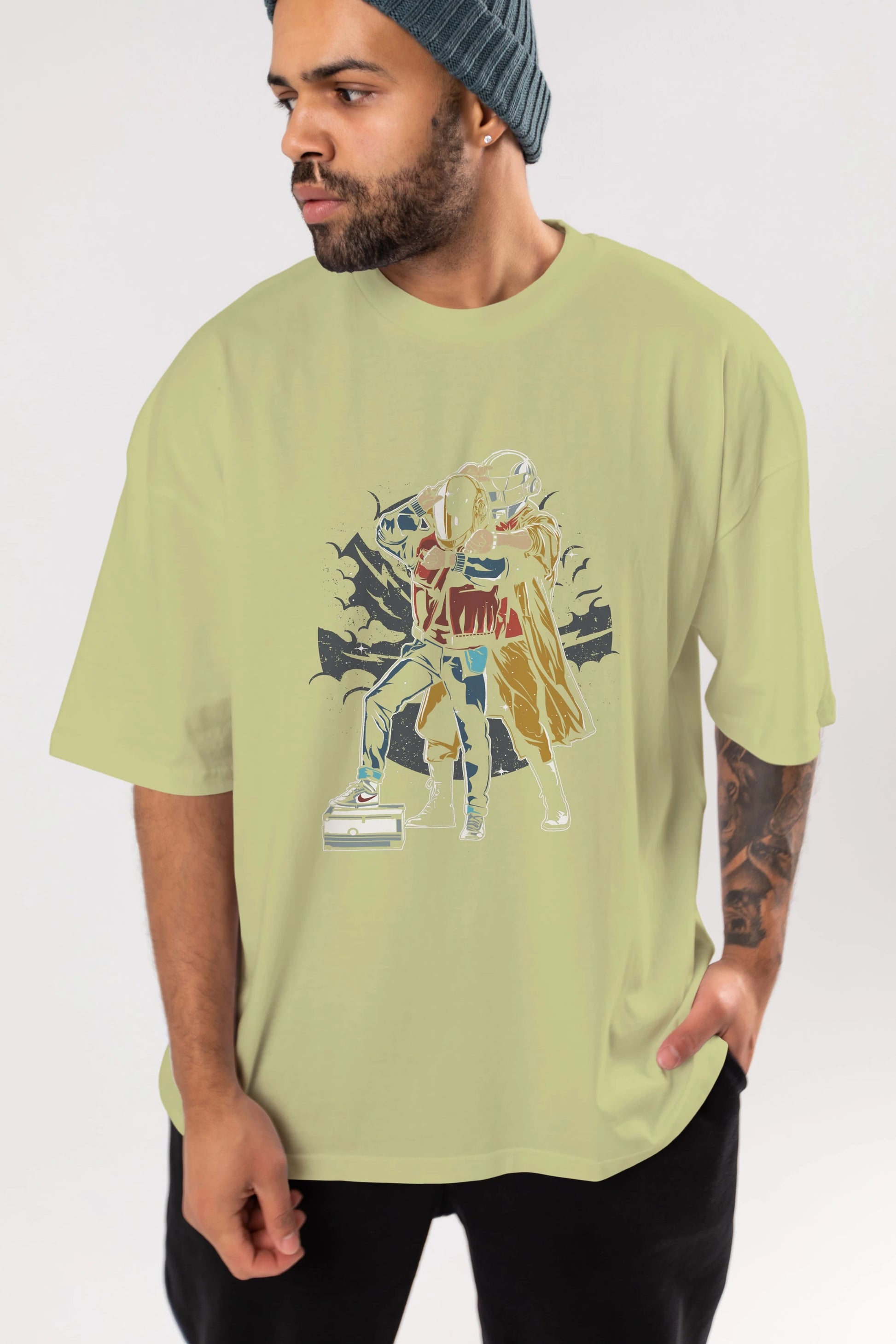 Back To The Beat Ön Baskılı Oversize t-shirt Erkek Kadın Unisex %100 Pamuk tişort