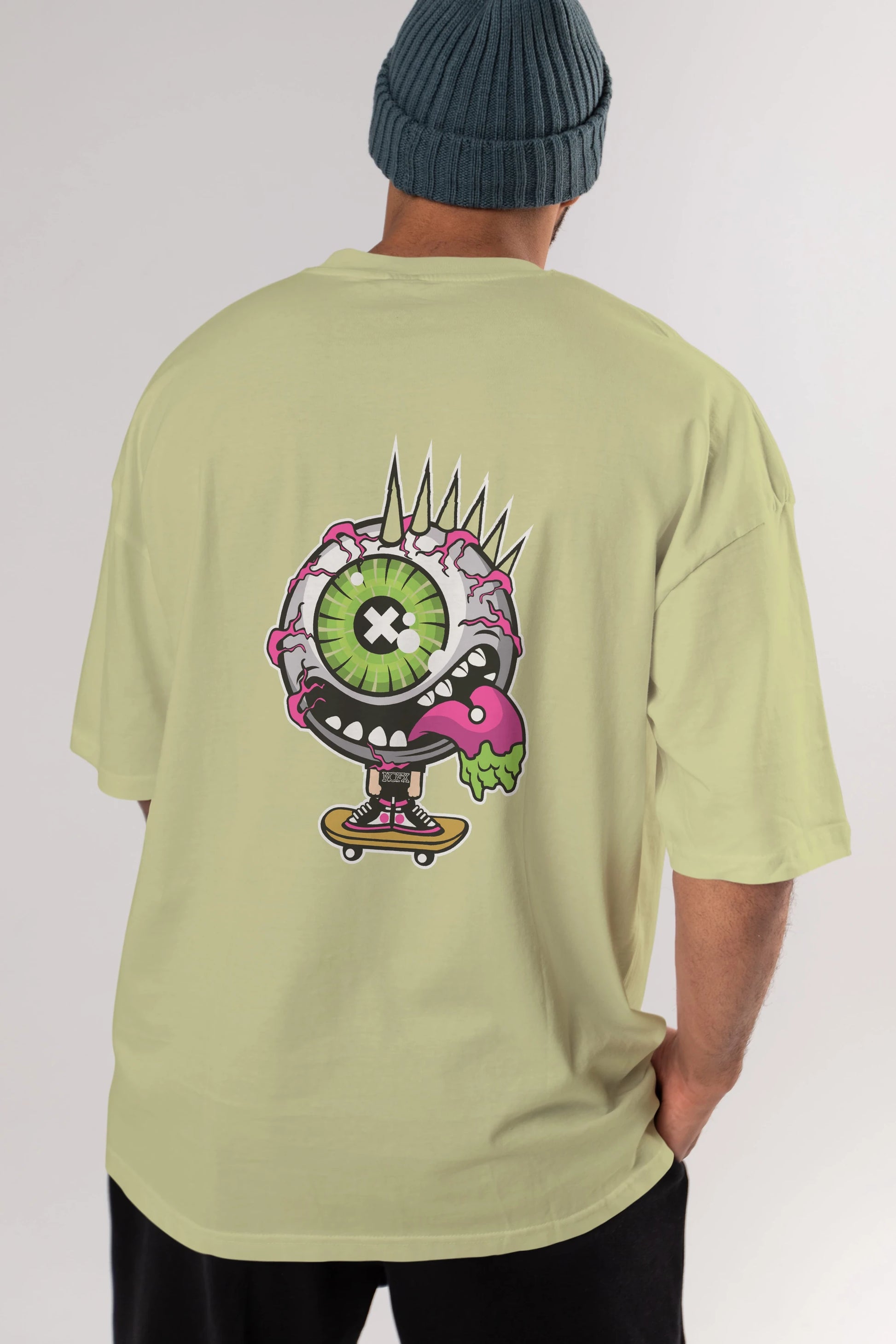 Eye Monster Skater Arka Baskılı Oversize t-shirt Erkek Kadın Unisex %100 Pamuk tişort