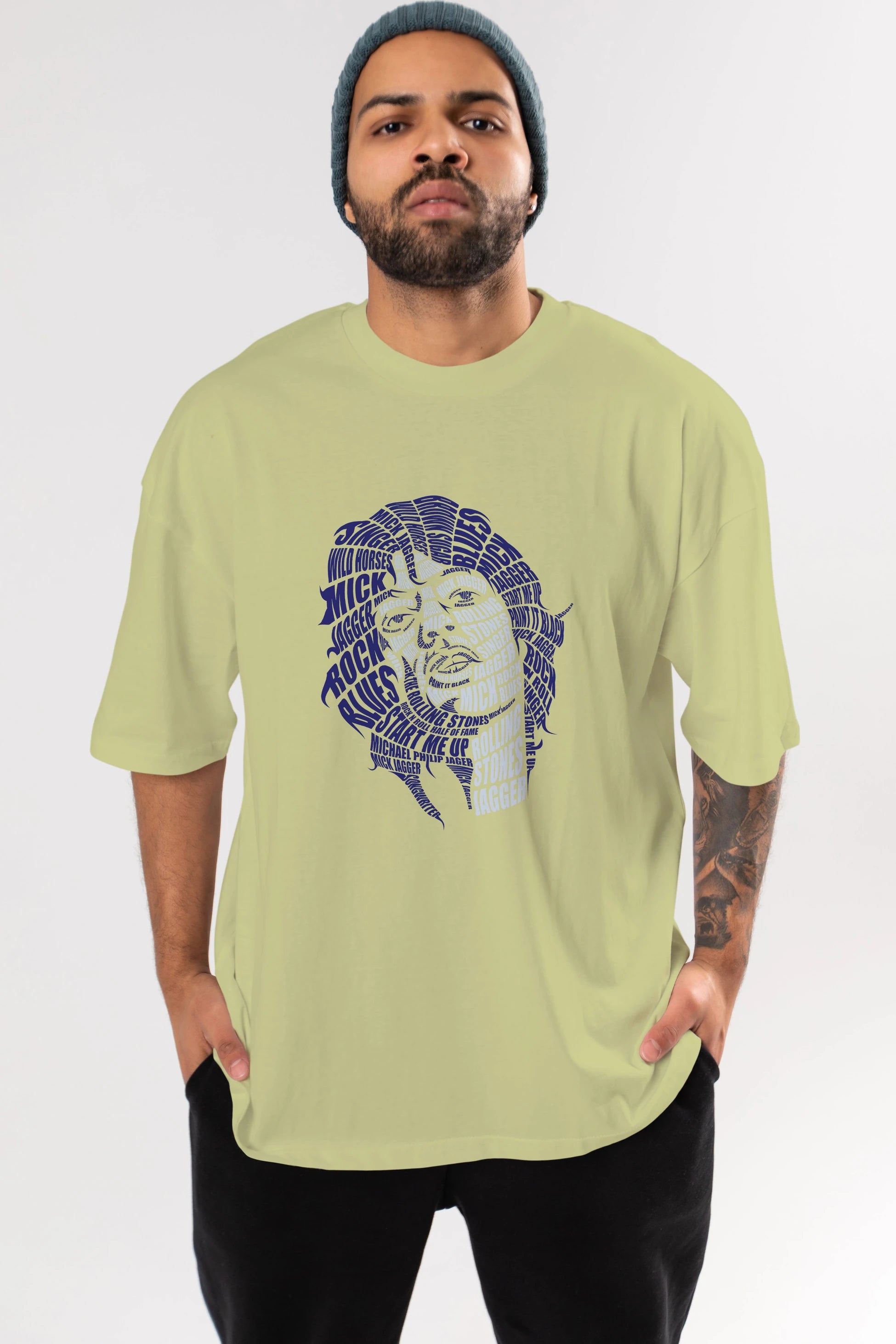 Mick Jagger Calligram Ön Baskılı Oversize t-shirt %100 pamuk Erkek Kadın Unisex