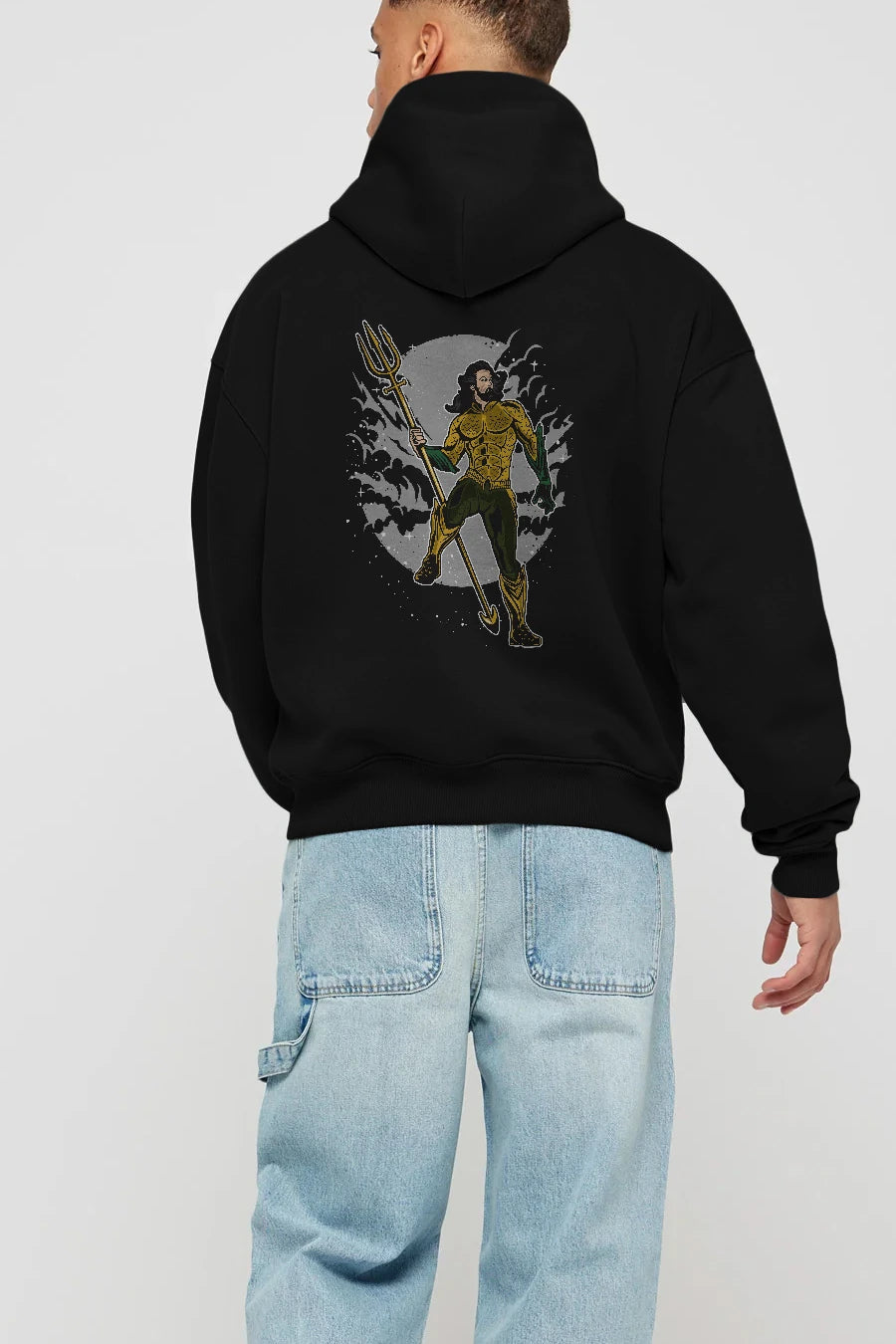AQUAMAN Arka Baskılı Hoodie Oversize Kapüşonlu Sweatshirt Erkek Kadın Unisex