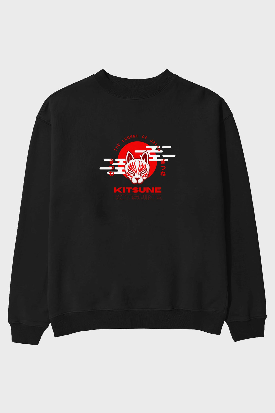 Kitsune Mask Ön Baskılı Oversize Sweatshirt Erkek Kadın Unisex