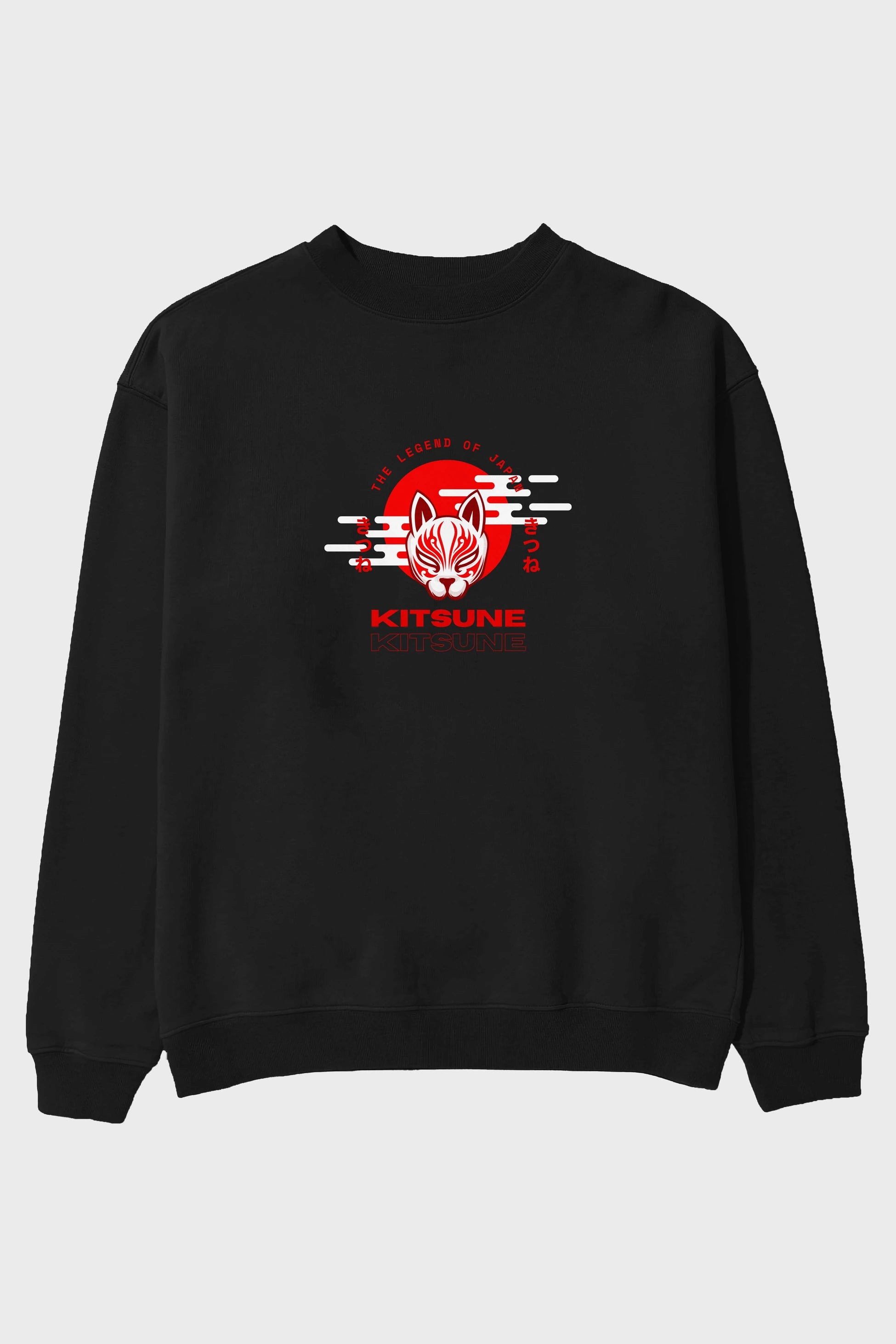Kitsune Mask Ön Baskılı Oversize Sweatshirt Erkek Kadın Unisex
