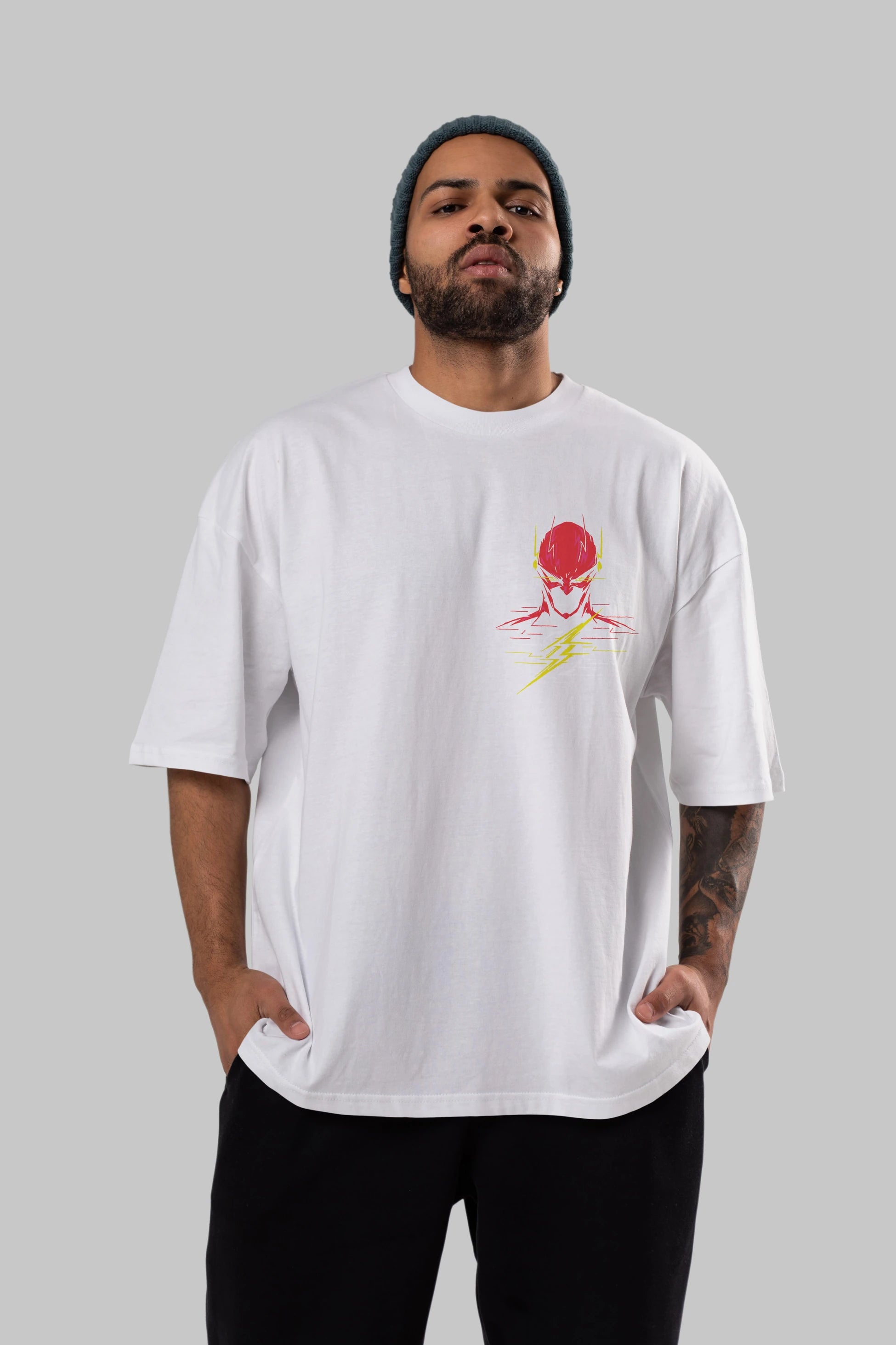 Flash Avengers (2) Ön Sol Baskılı Oversize t-shirt Erkek Kadın Unisex %100 Pamuk Bisiklet Yaka tişort