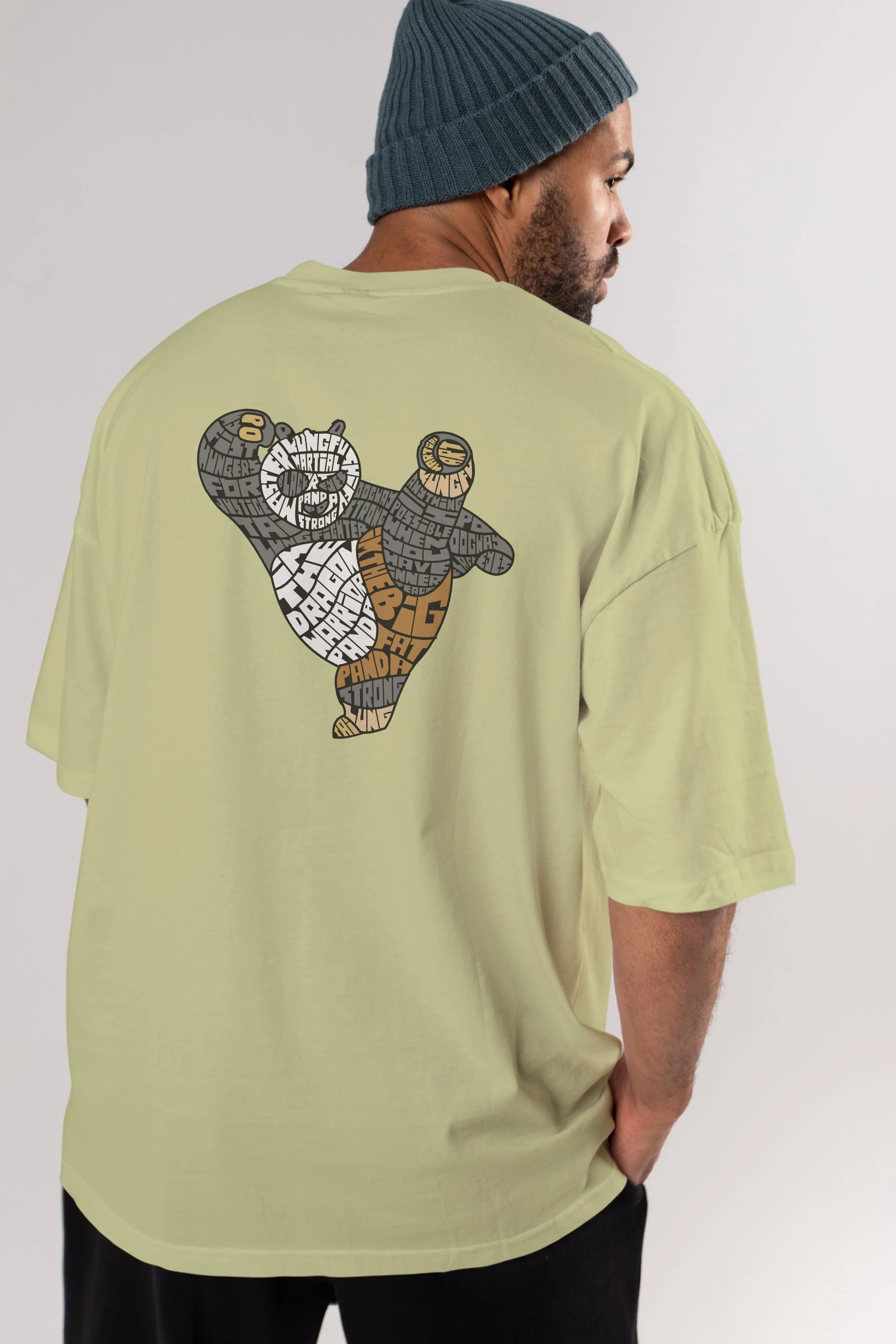Warrior Panda Arka Baskılı Oversize t-shirt %100 pamuk Erkek Kadın Unisex