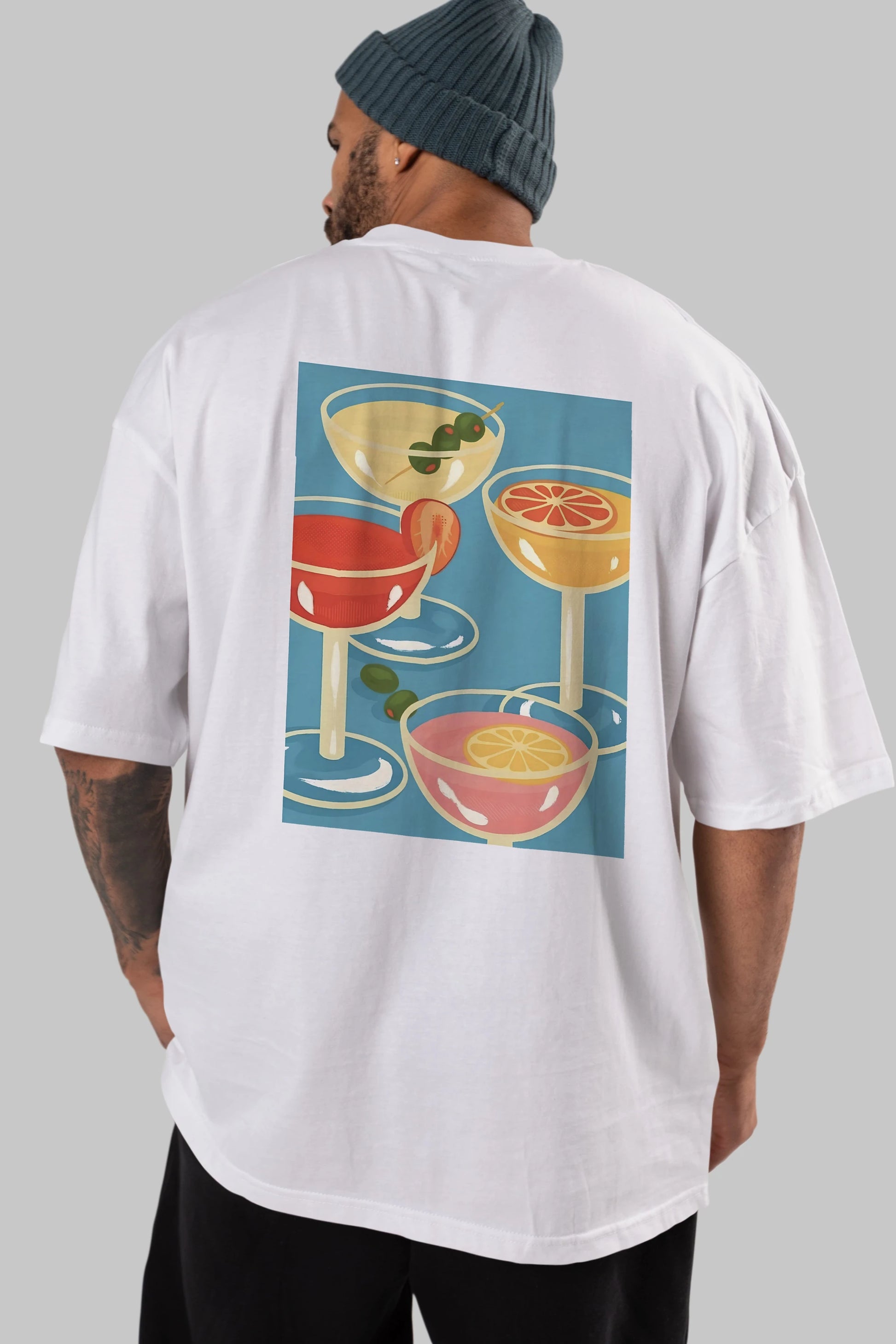Cocktails Arka Baskılı Oversize t-shirt Erkek Kadın Unisex %100 Pamuk Bisiklet Yaka tişort